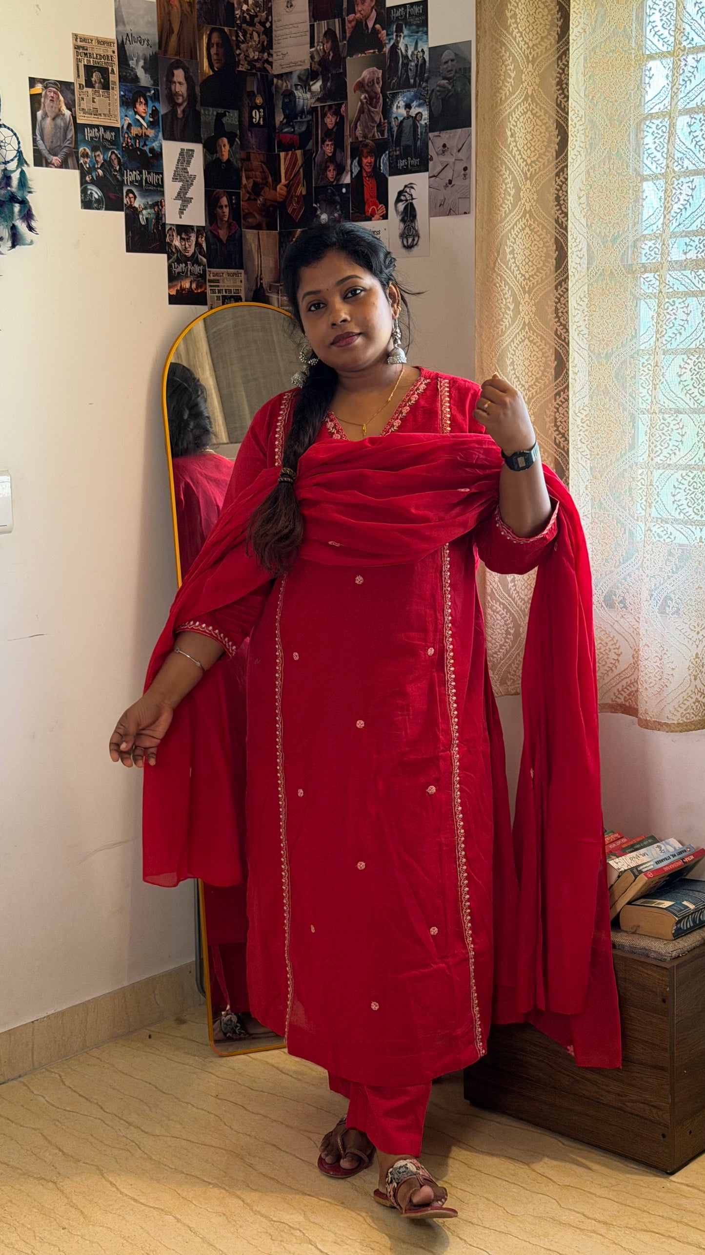 RUGHA 30 - Scarlet Bloom Mul Cotton Embroidered Set