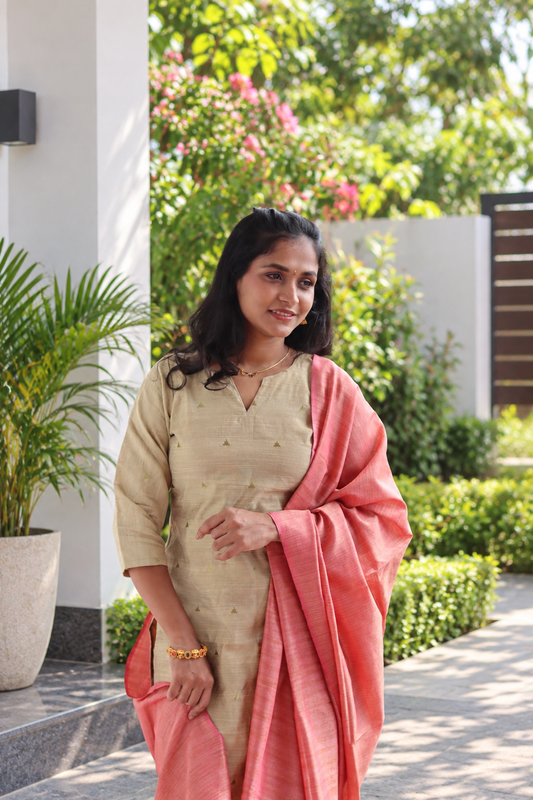 RUGHA 12 - Ivory Handloom kurti Set