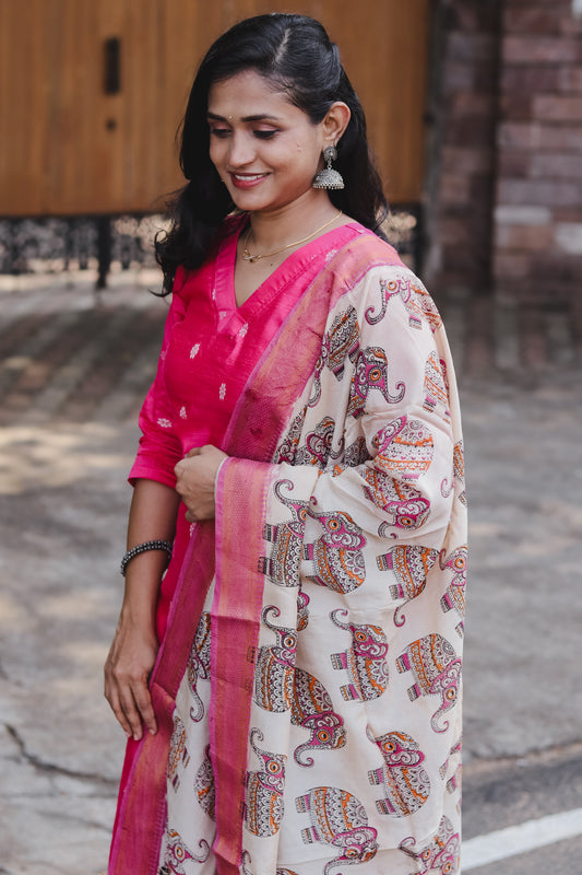 RUGHA 05 - Rani Pink Dupion Silk Top With Kalamkari Duppata