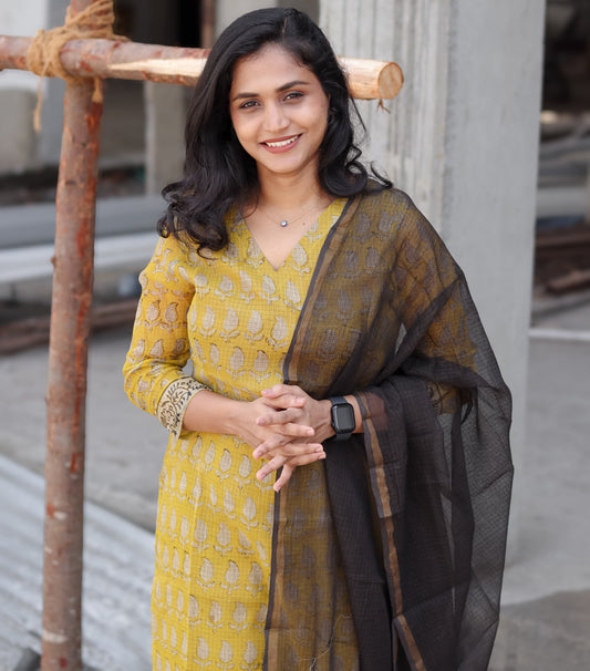 RUGHA 14 - Mustard Yellow Kota doria cotton