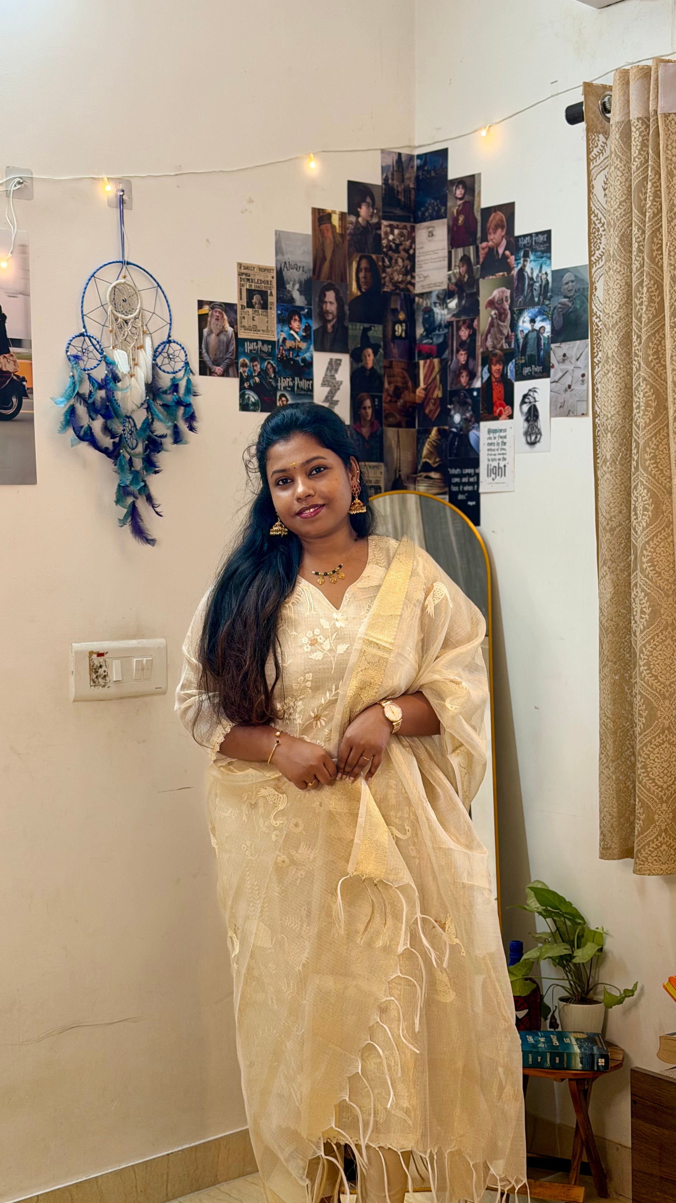 RUGHA 22 - Cream & Golden Kurti Set