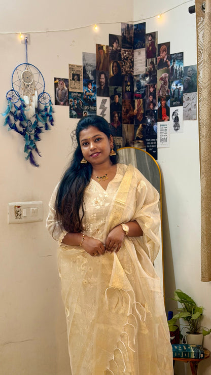 RUGHA 22 - Cream & Golden Kurti Set