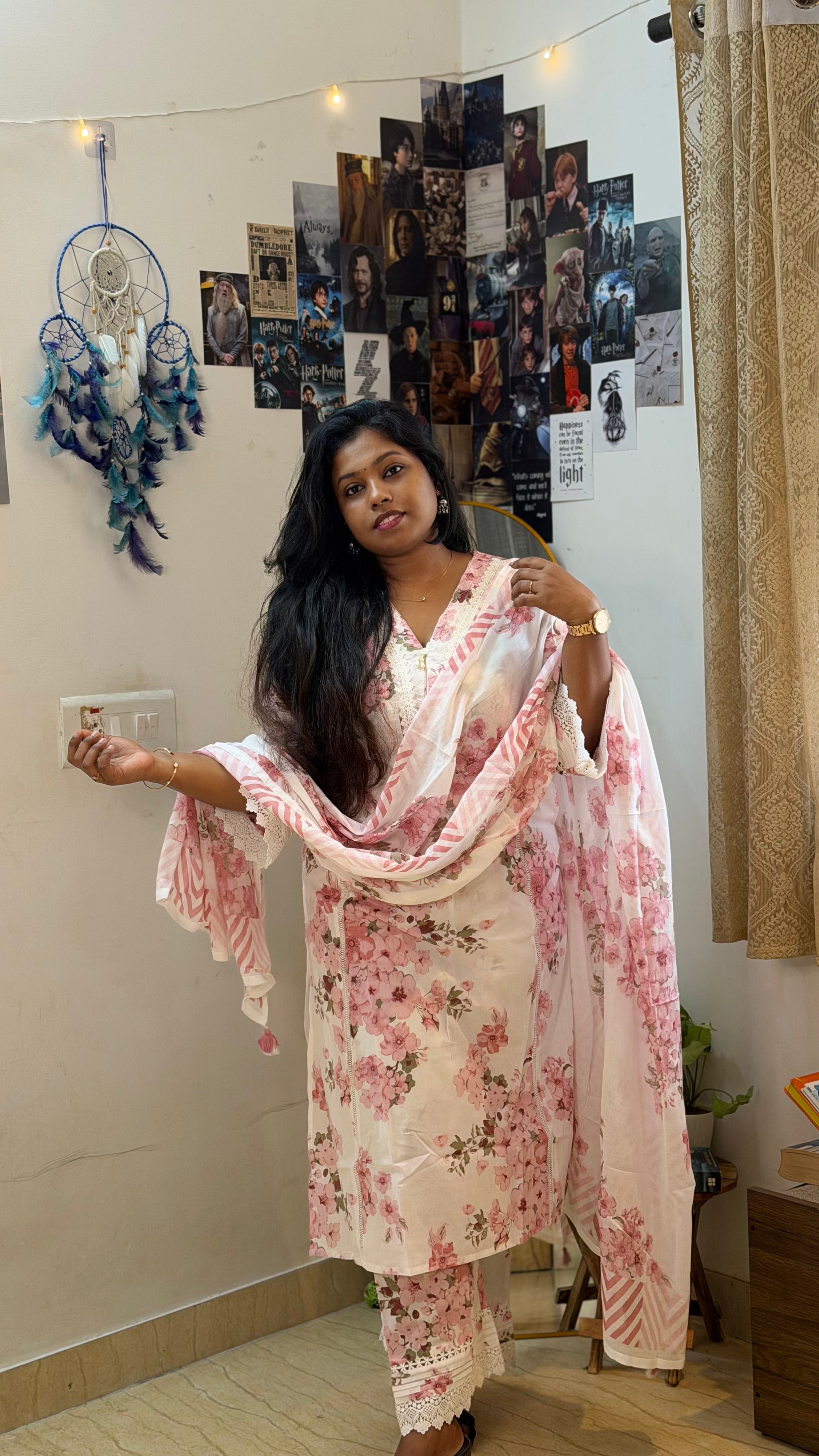 RUGHA 28 - White Blush Bloom Mul Cotton Kurti Set