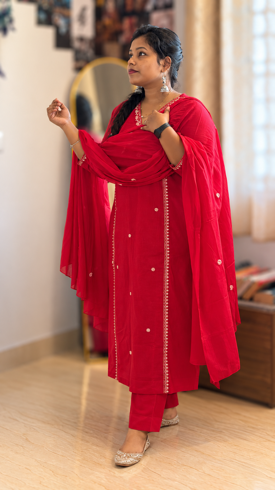 RUGHA 30 - Scarlet Bloom Mul Cotton Kurti Set