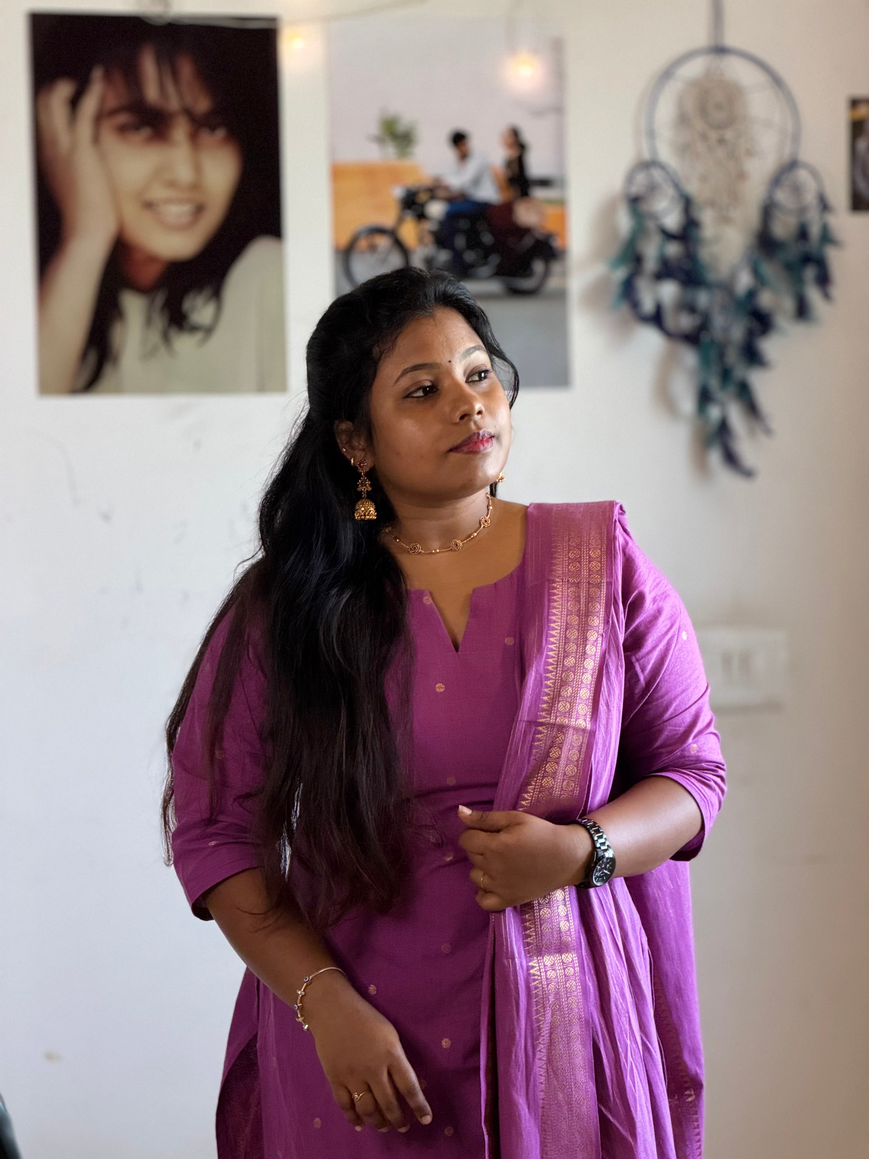 RUGHA 02 - Violet Handloom Cotton Self Weaved Suit Set