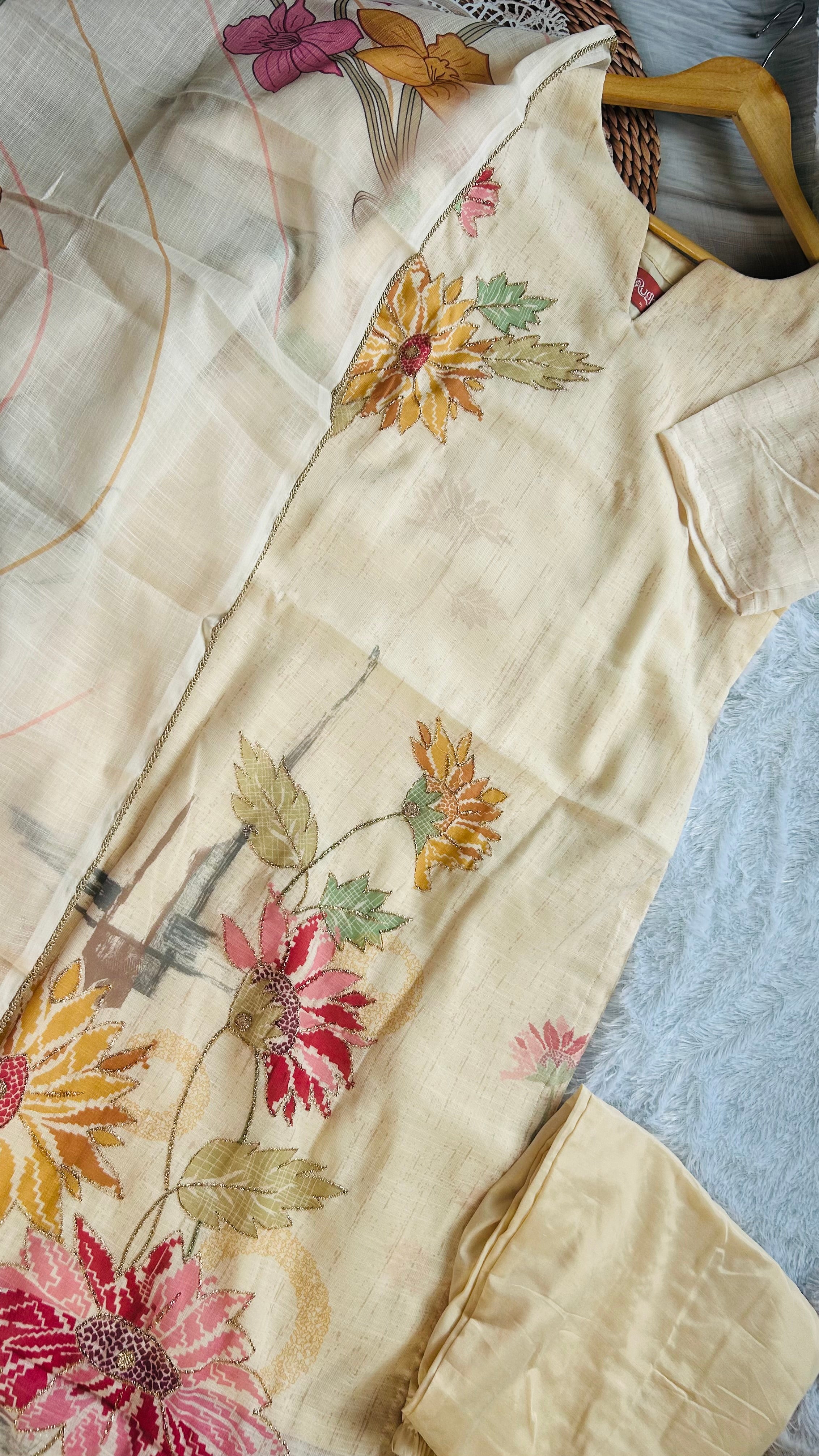 RUGHA 04 - White Premium Linen Cotton Suit Set