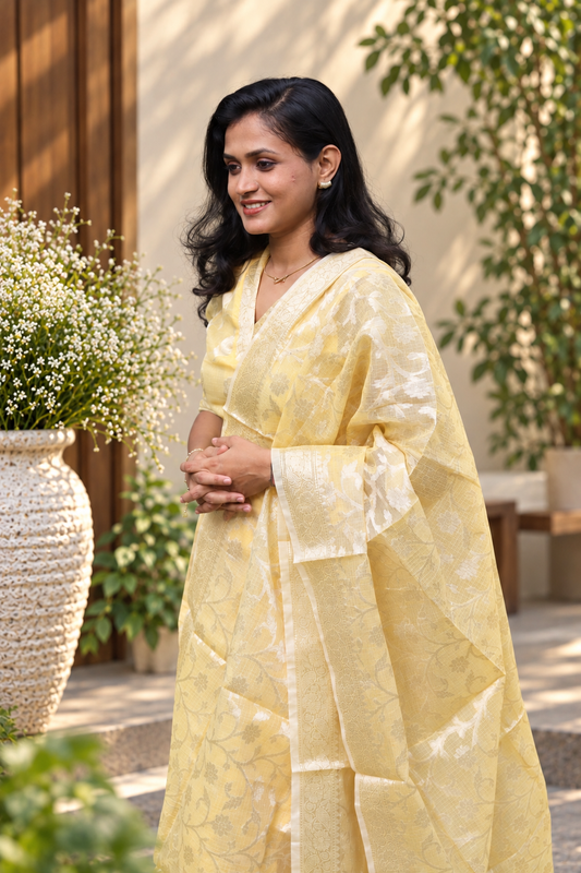 RUGHA 11 - Premium Banarasi Yellow Kota Doria Suit
