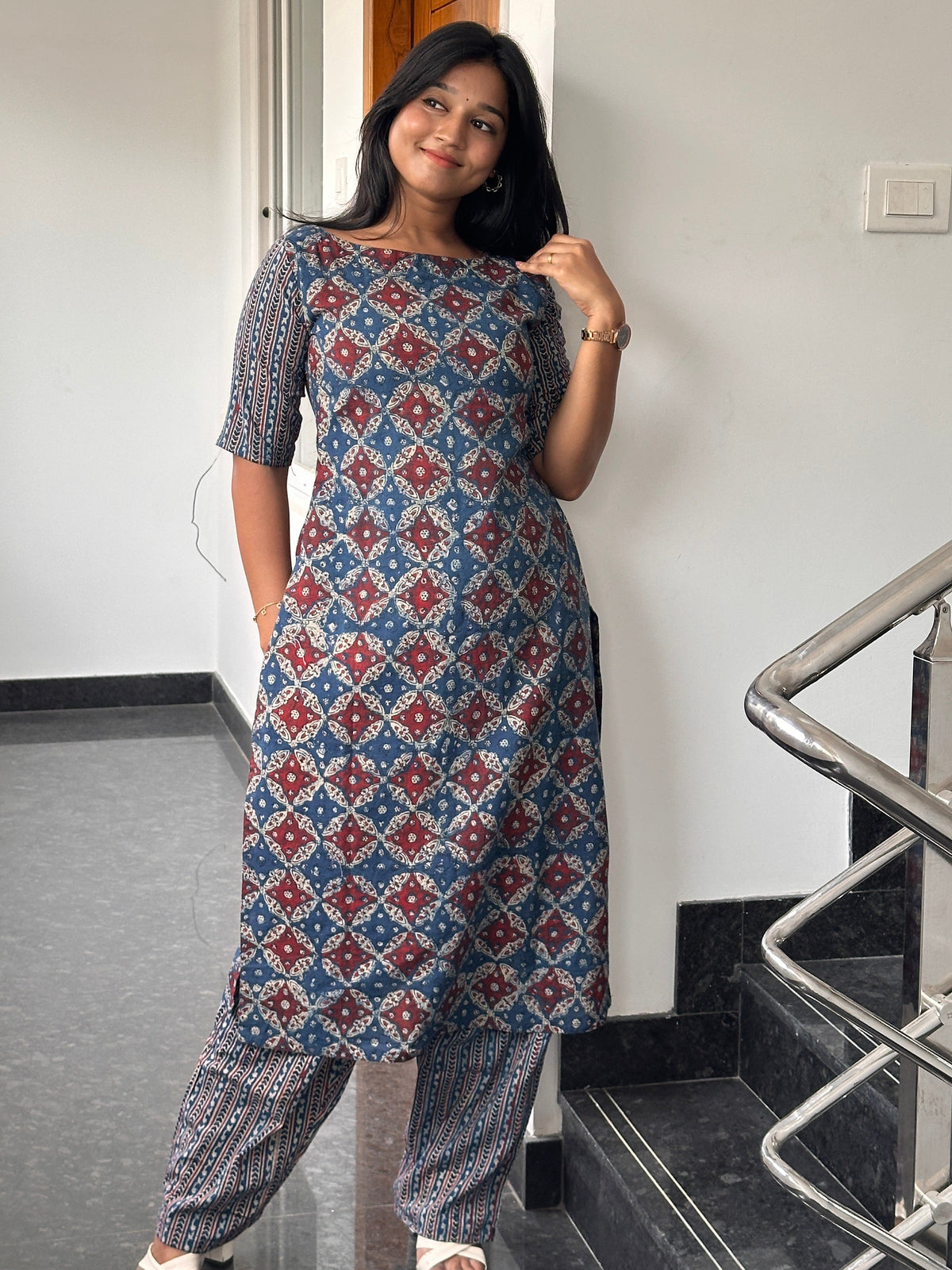 RUGHA 39 - Indigo Muse Ajrakh Kurti Top