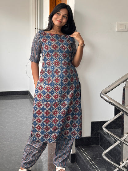 RUGHA 39 - Indigo Muse Ajrakh Kurti Top