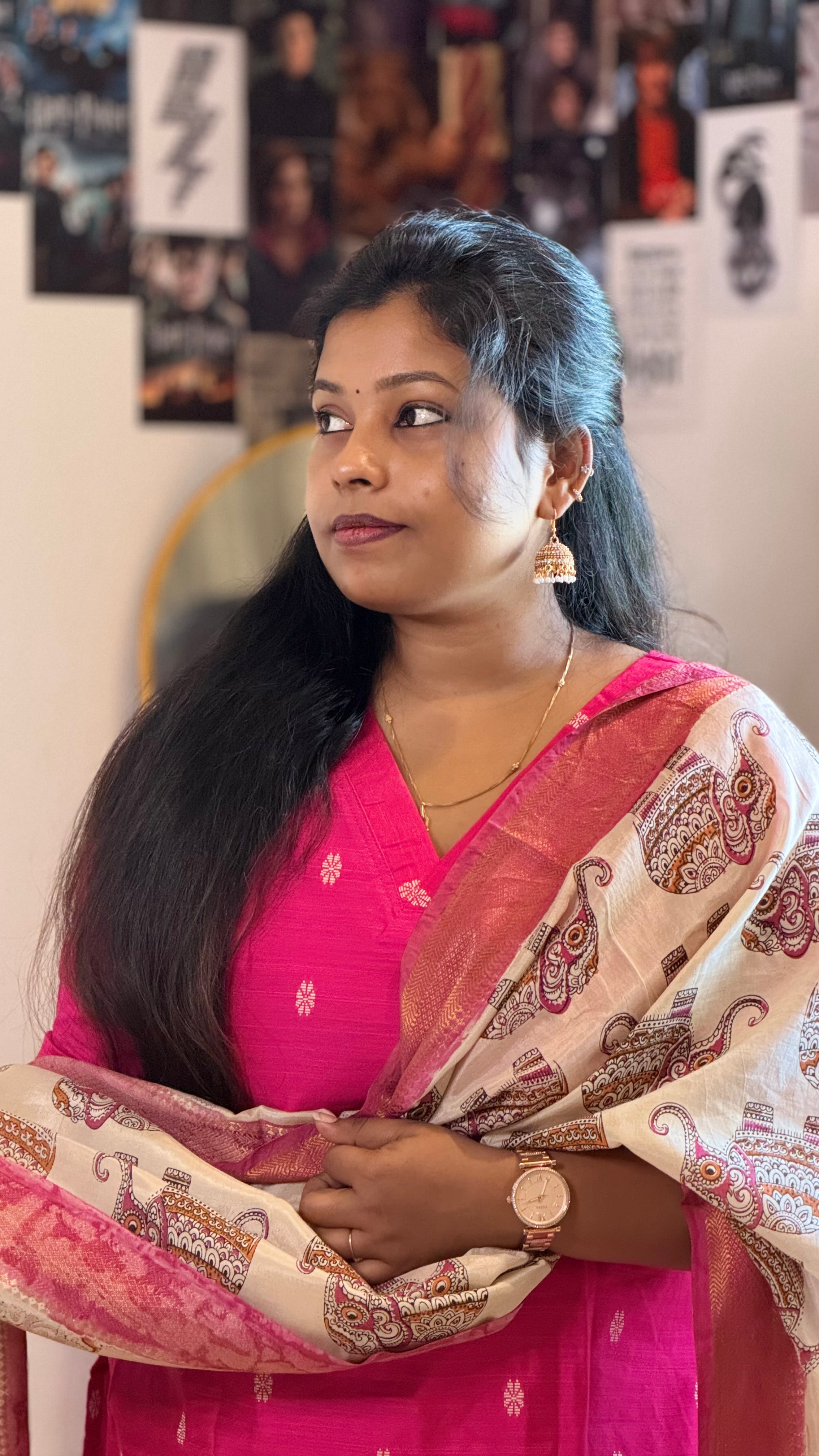 RUGHA 05 - Rani Pink Silk top with Kalamkari Duppata