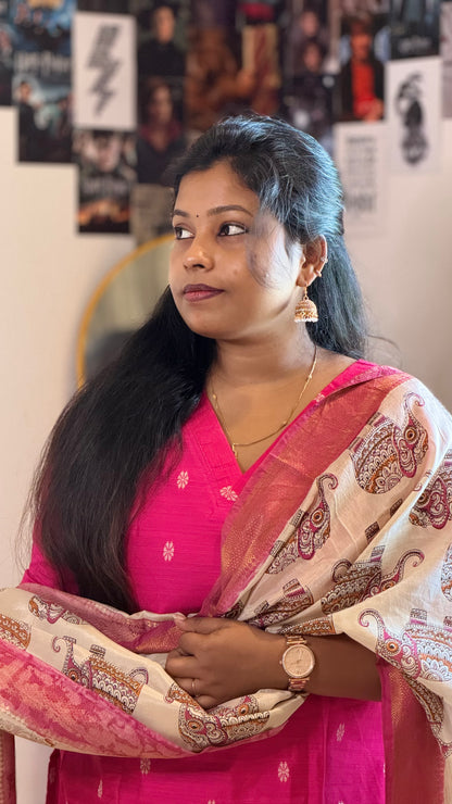 RUGHA 05 - Rani Pink Silk top with Kalamkari Duppata