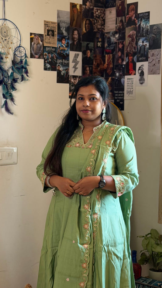 RUGHA 25 - Mint Green Embroidered Kurti Set