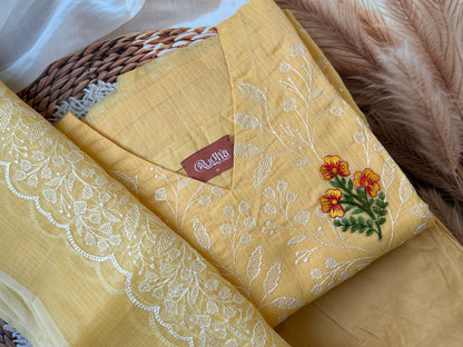 RUGHA 08 - Soft peach Yellow Kota Doria Floral Suit