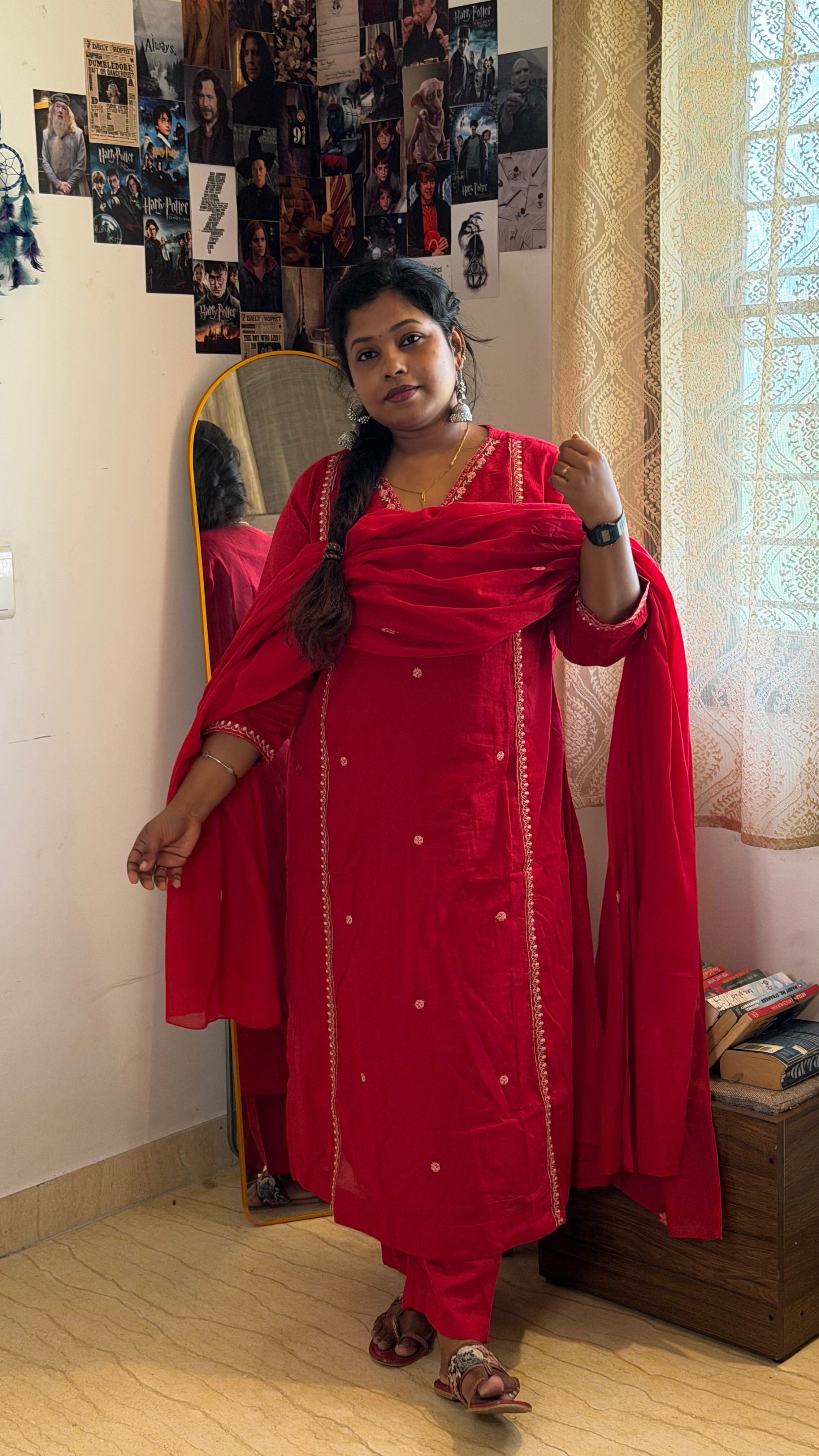 RUGHA 30 - Scarlet Bloom Mul Cotton Embroidered Set