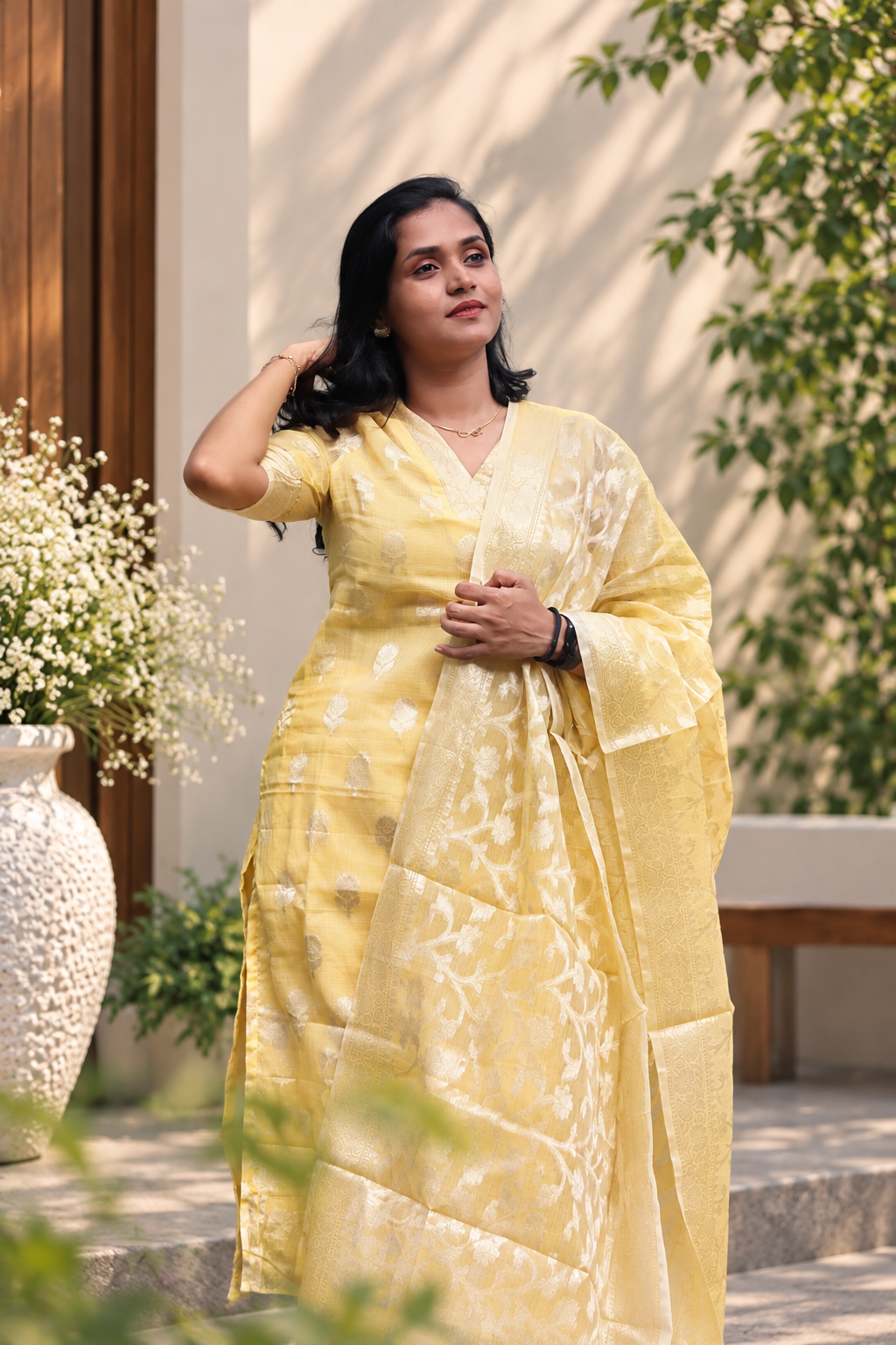 RUGHA 11 - Premium Banarasi Yellow Kota Doria Suit