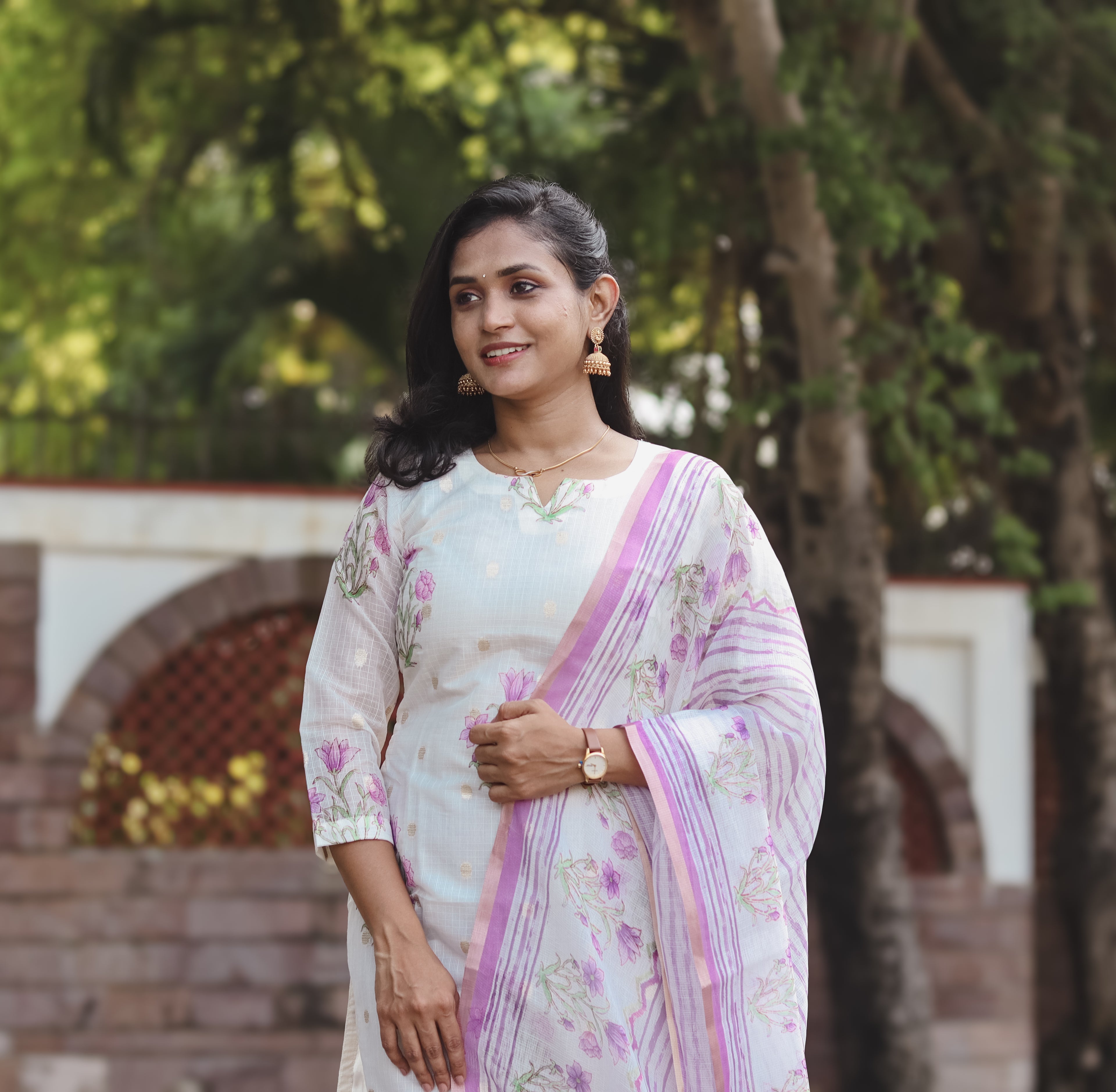 RUGHA 13 - White Kota Doria Silk cotton floral set