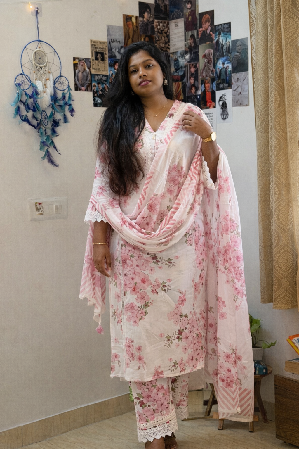 RUGHA 28 - White Blush Bloom Mul Cotton Kurti Set