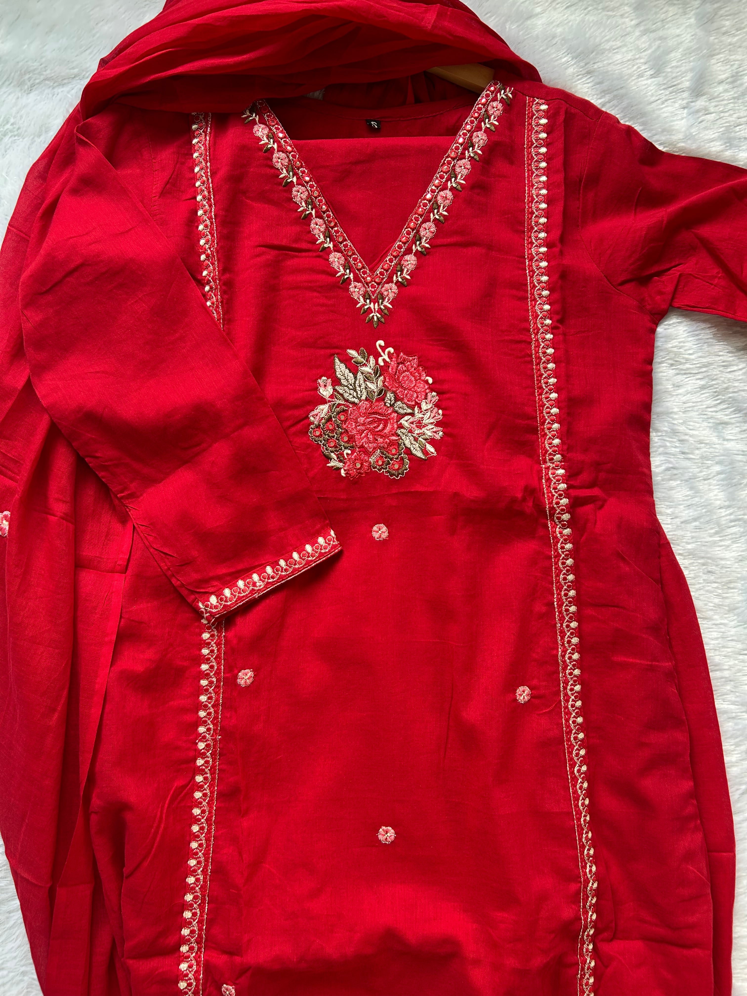 RUGHA 30 - Scarlet Bloom Mul Cotton Embroidered Set