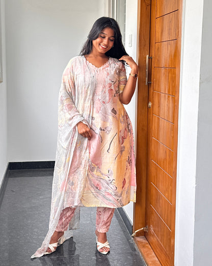 RUGHA 40 - Pastel Poetry Kurti Set