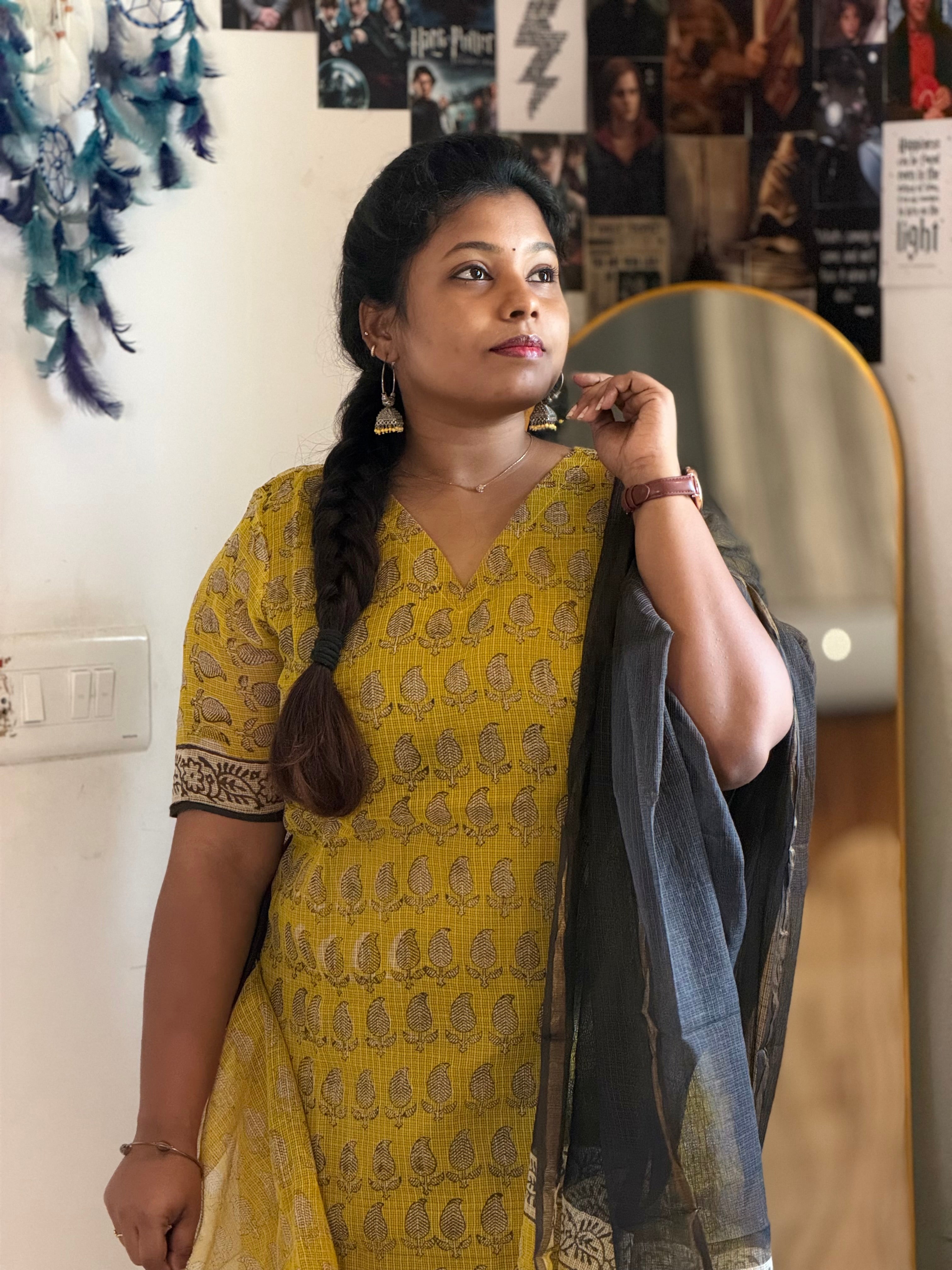 RUGHA 14 - Mustard Yellow Kota doria cotton