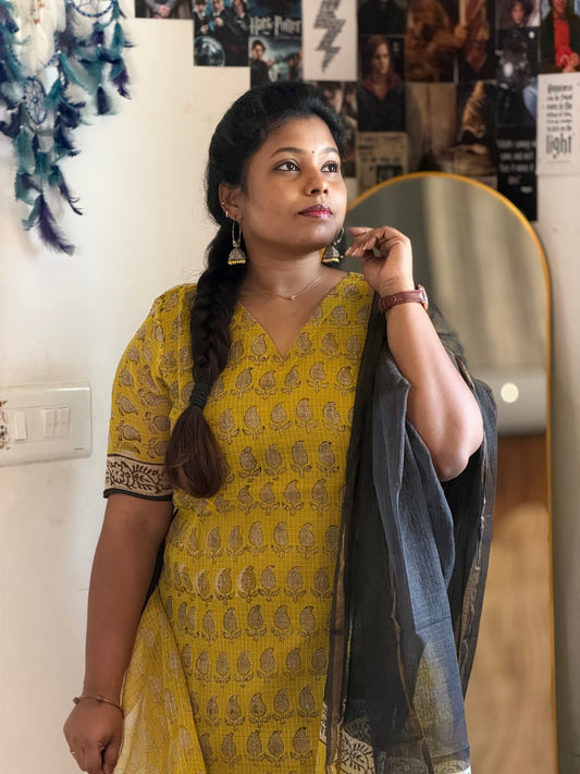 RUGHA 14 - Mustard Yellow Kota doria cotton