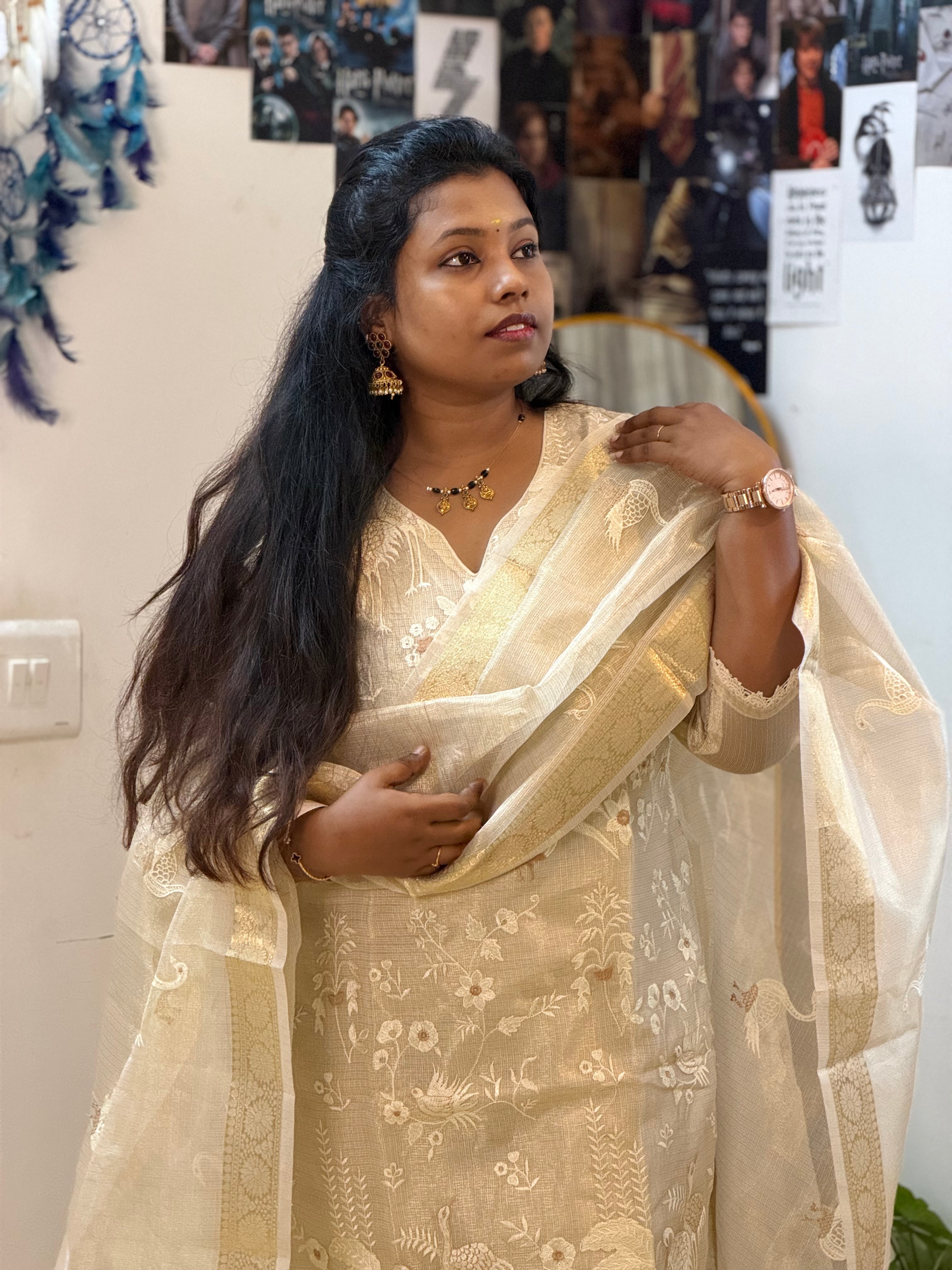 RUGHA 22 - Cream & Golden Kurti Set