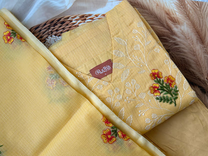 RUGHA 08 - Soft peach Yellow Kota Doria Floral Suit