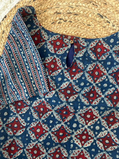 RUGHA 39 - Indigo Muse Ajrakh Kurti Top