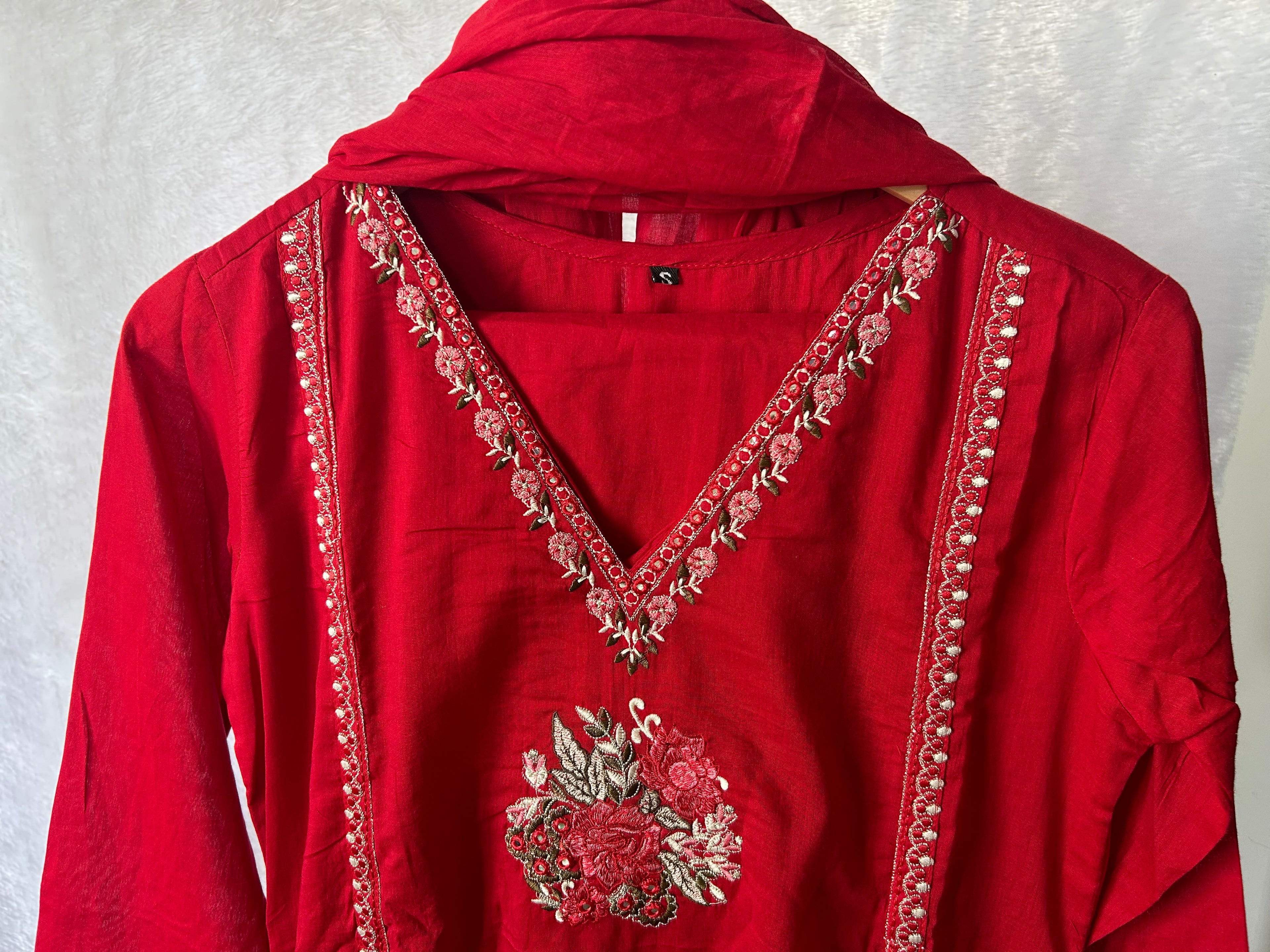 RUGHA 30 - Scarlet Bloom Mul Cotton Embroidered Set