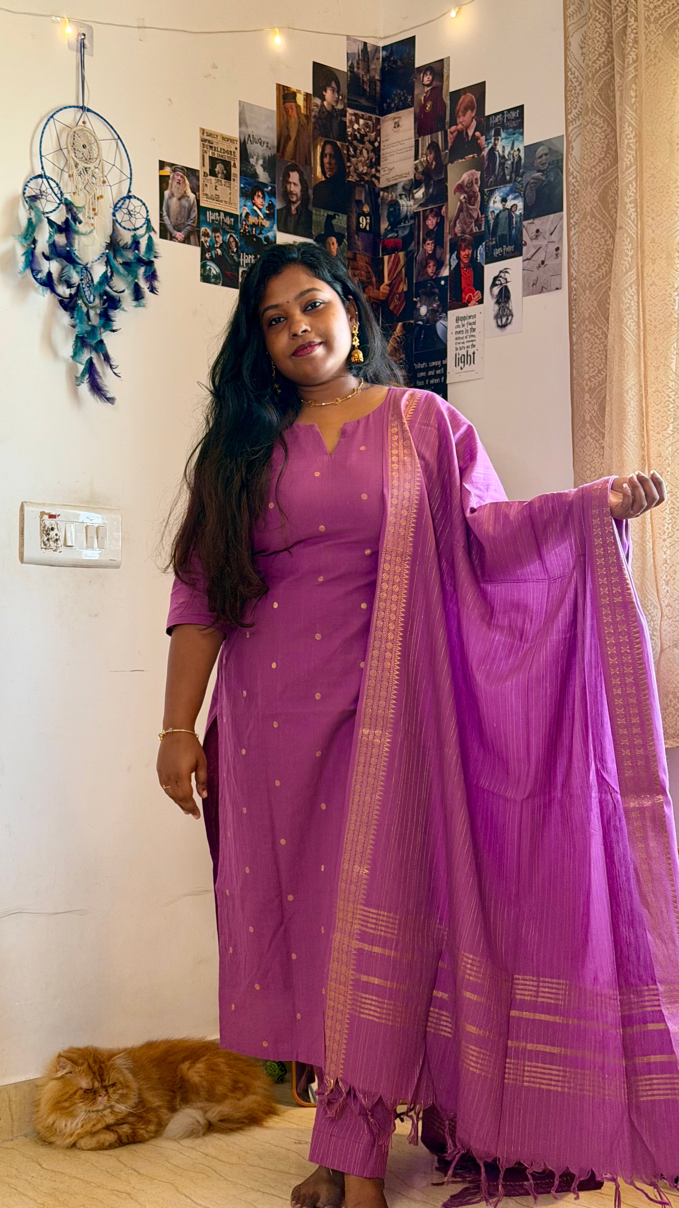 RUGHA 02 - Violet Handloom Cotton Self Weaved Suit Set