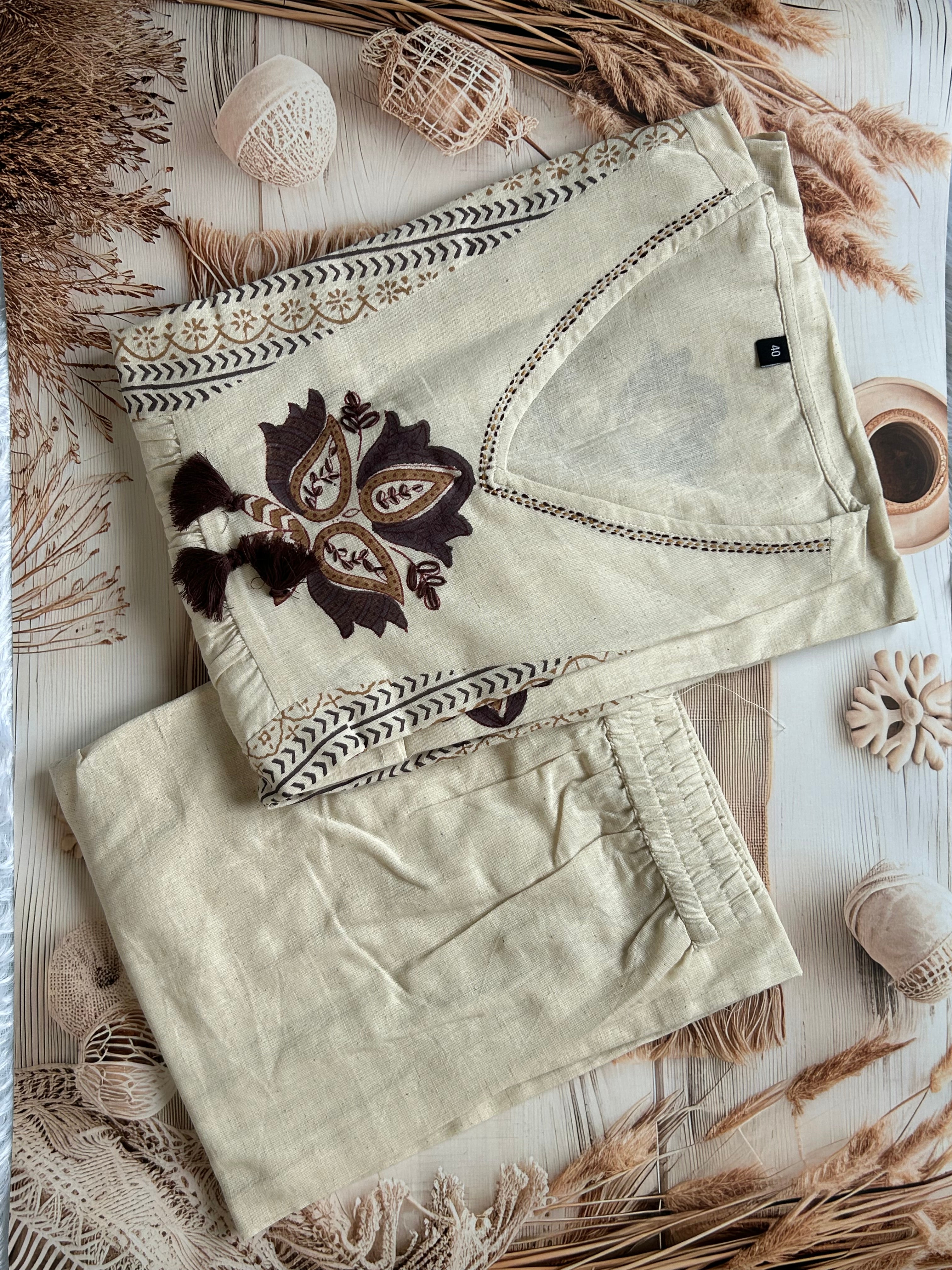 RUGHA 31 - Natural Beige Block Printed Kurta Set