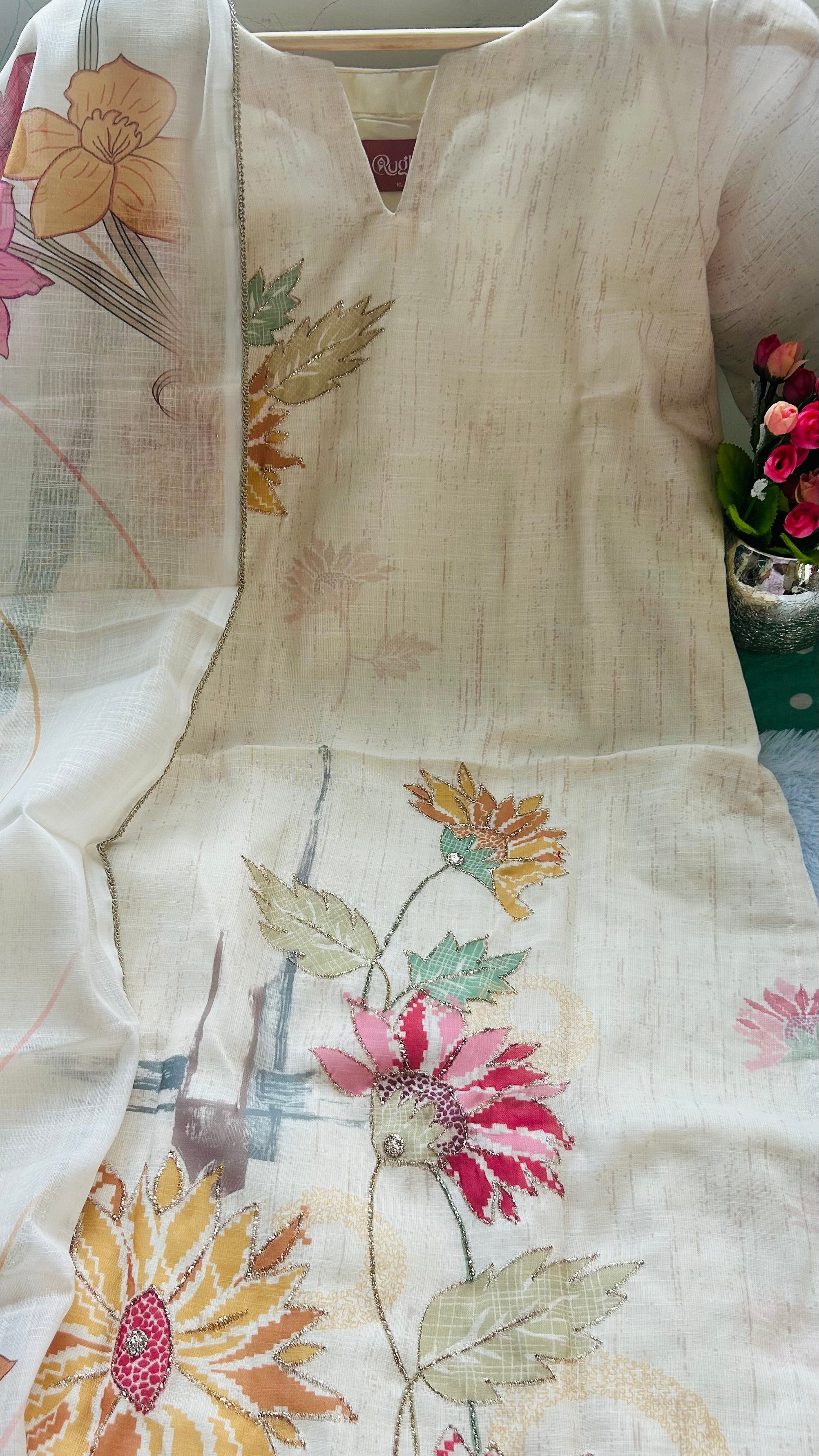 RUGHA 04 - White Premium Linen Cotton Suit Set