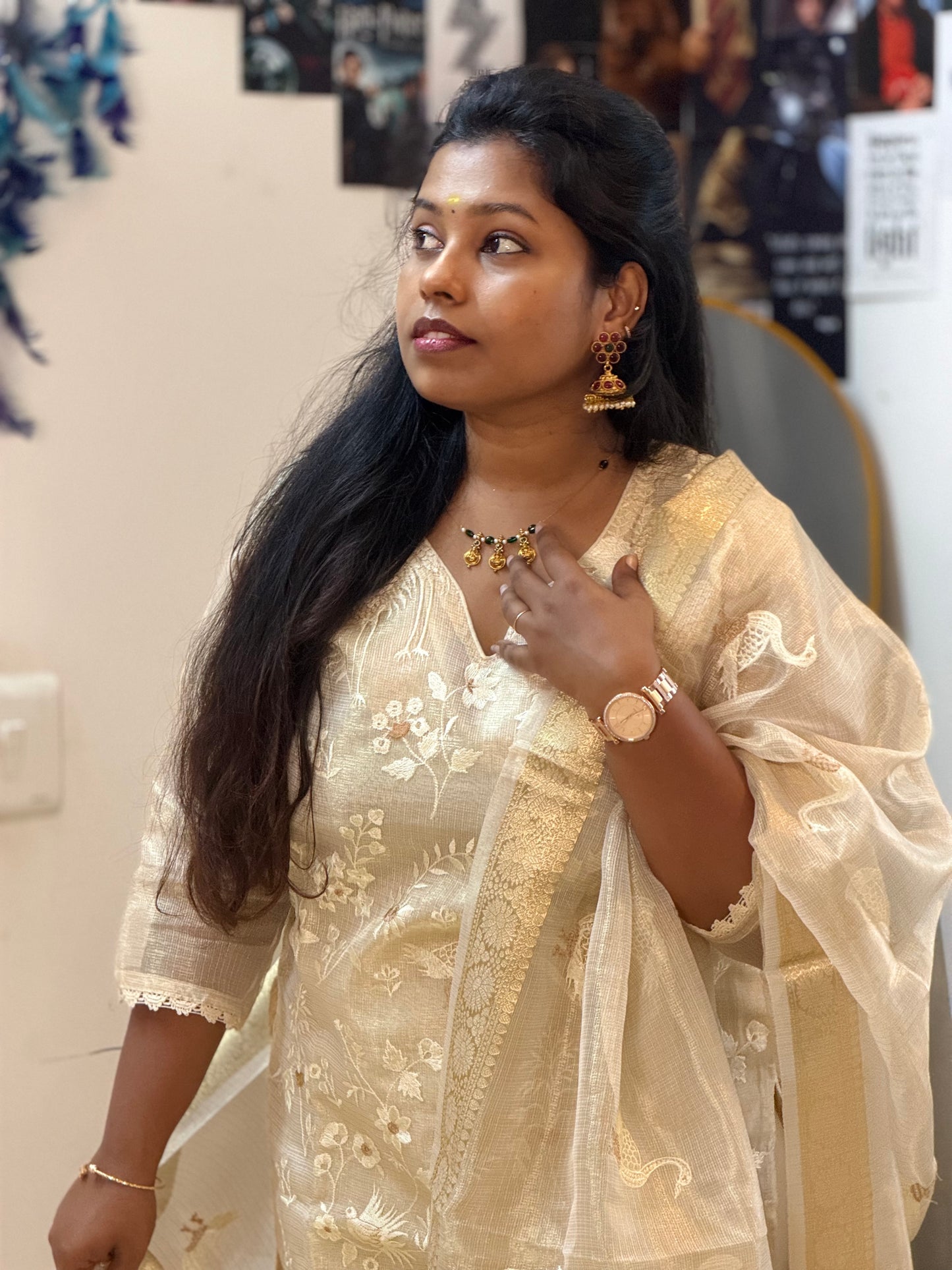 RUGHA 22 - Cream & Golden Kurti Set