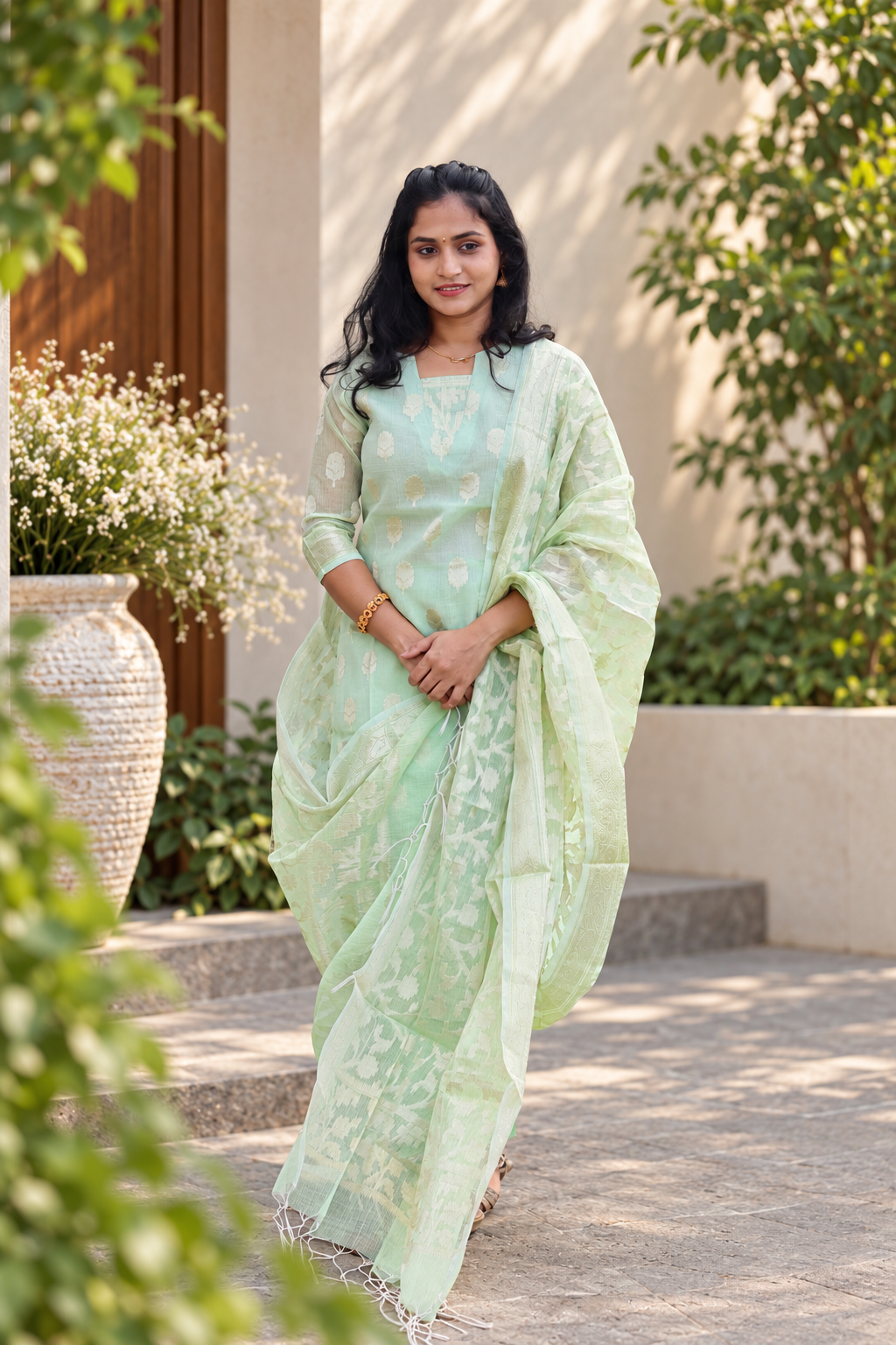 RUGHA 10 - Premium Banarasi Pastel Green Kota Doria Suit