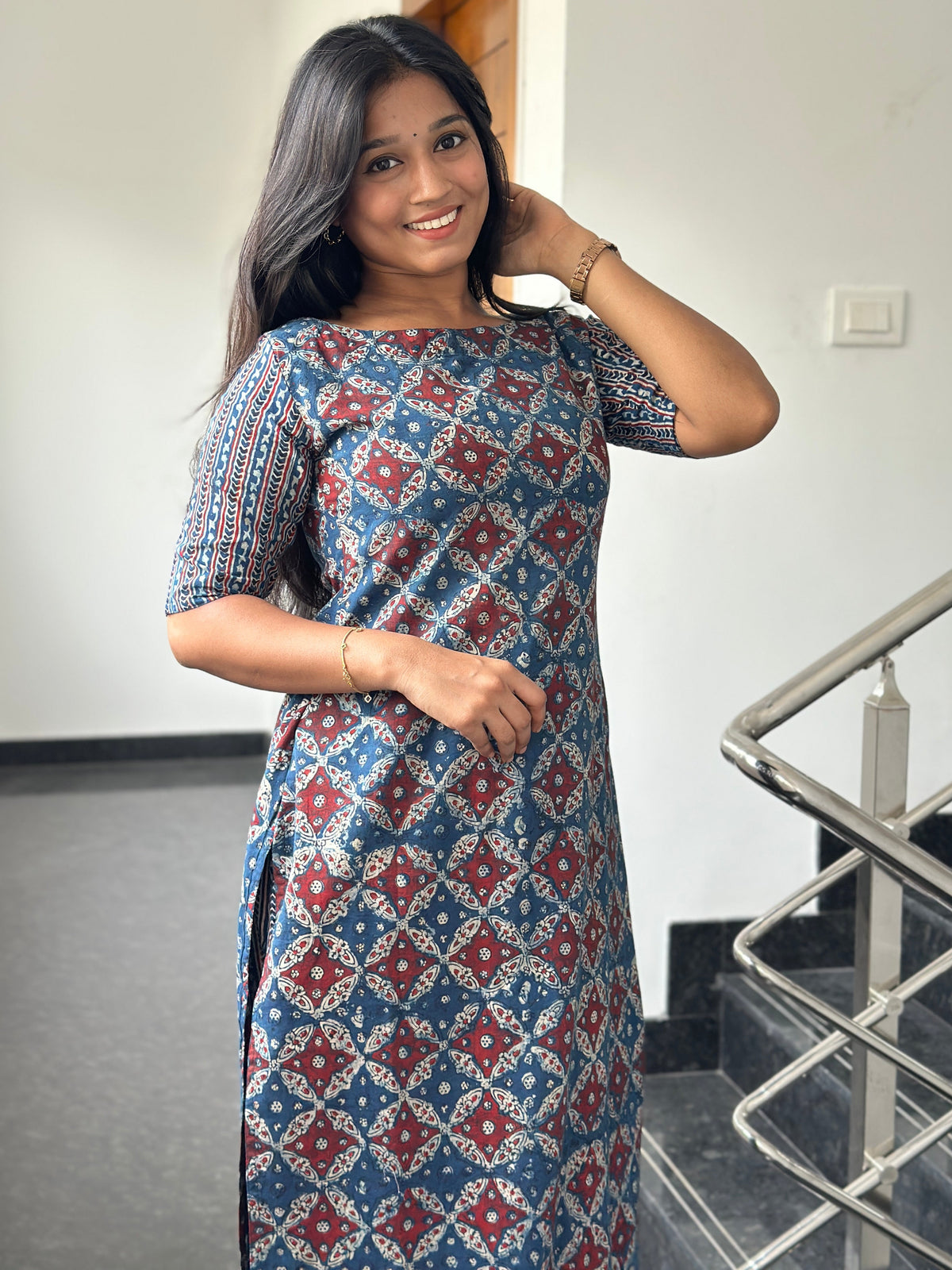 RUGHA 39 - Indigo Muse Ajrakh Kurti Top