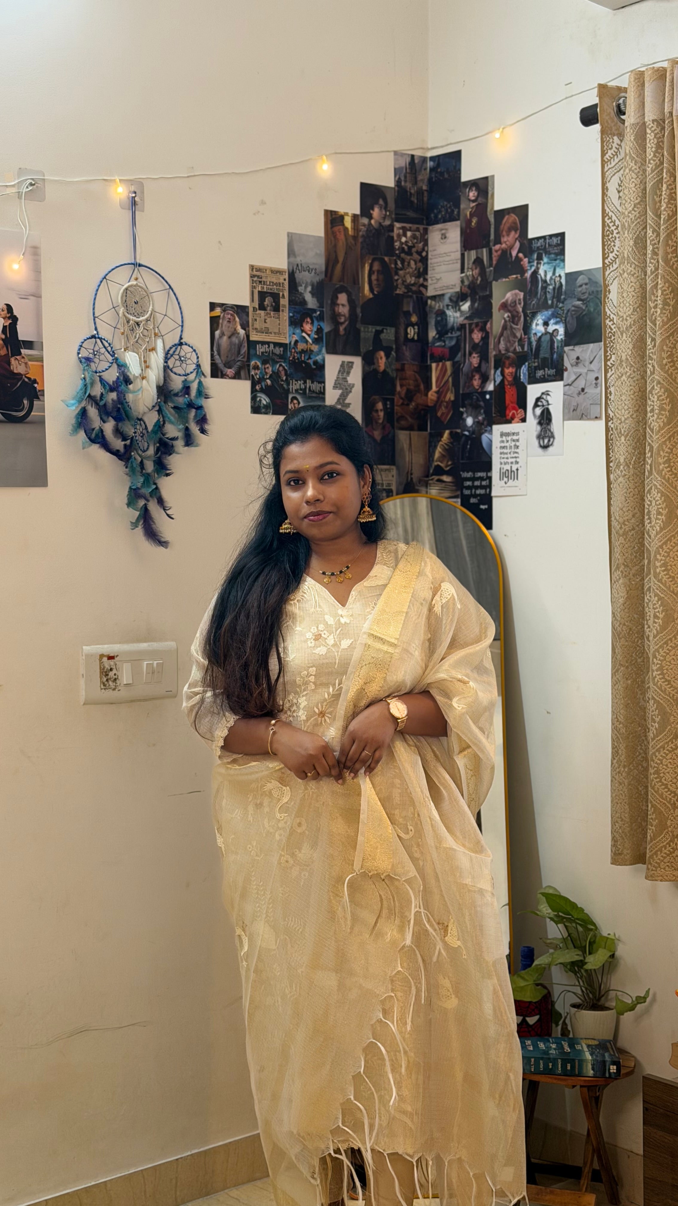 RUGHA 22 - Cream & Golden Kurti Set