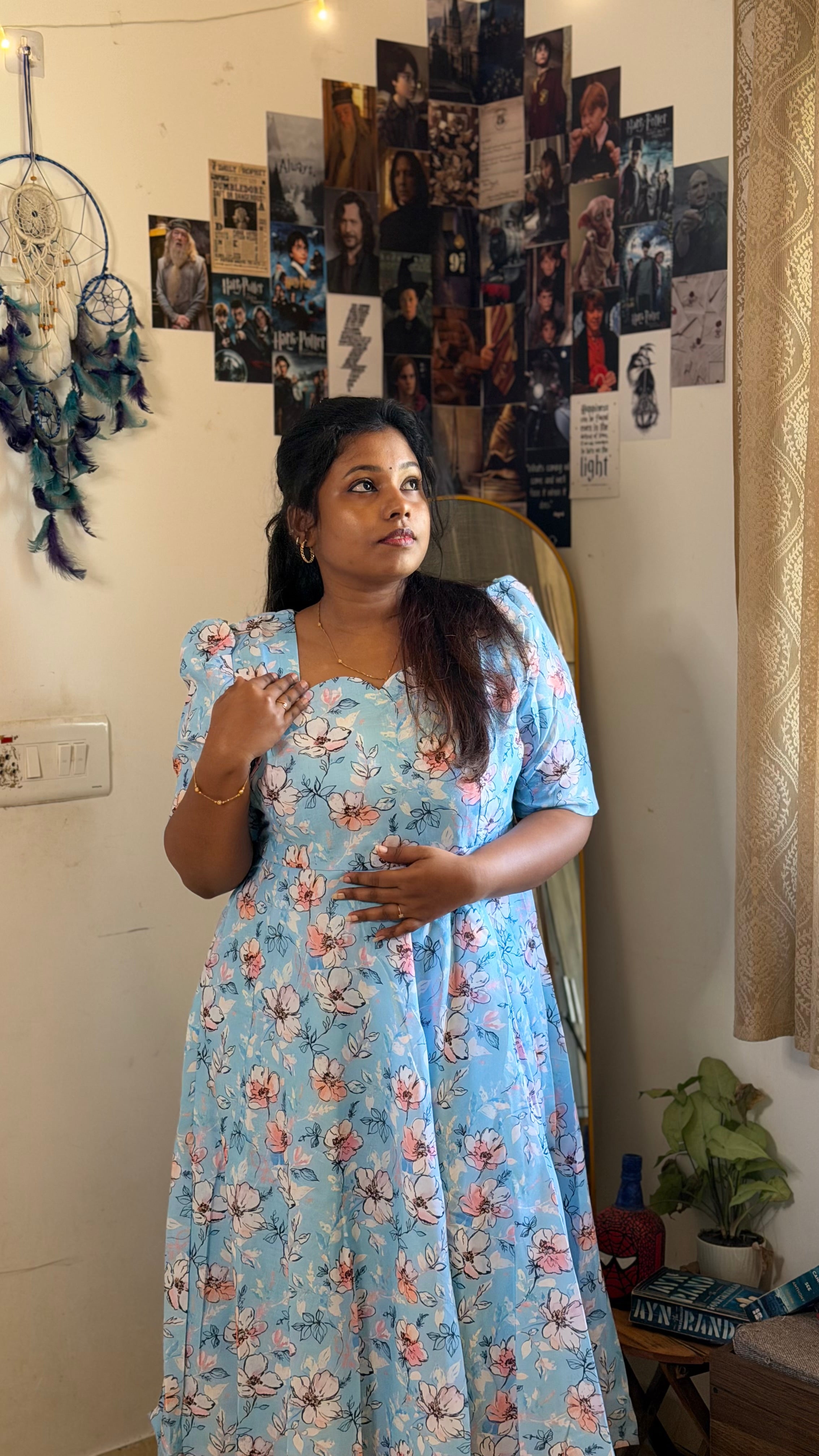 RUGHA 32 - Sky Blue Floral Fit & Flare Maxi