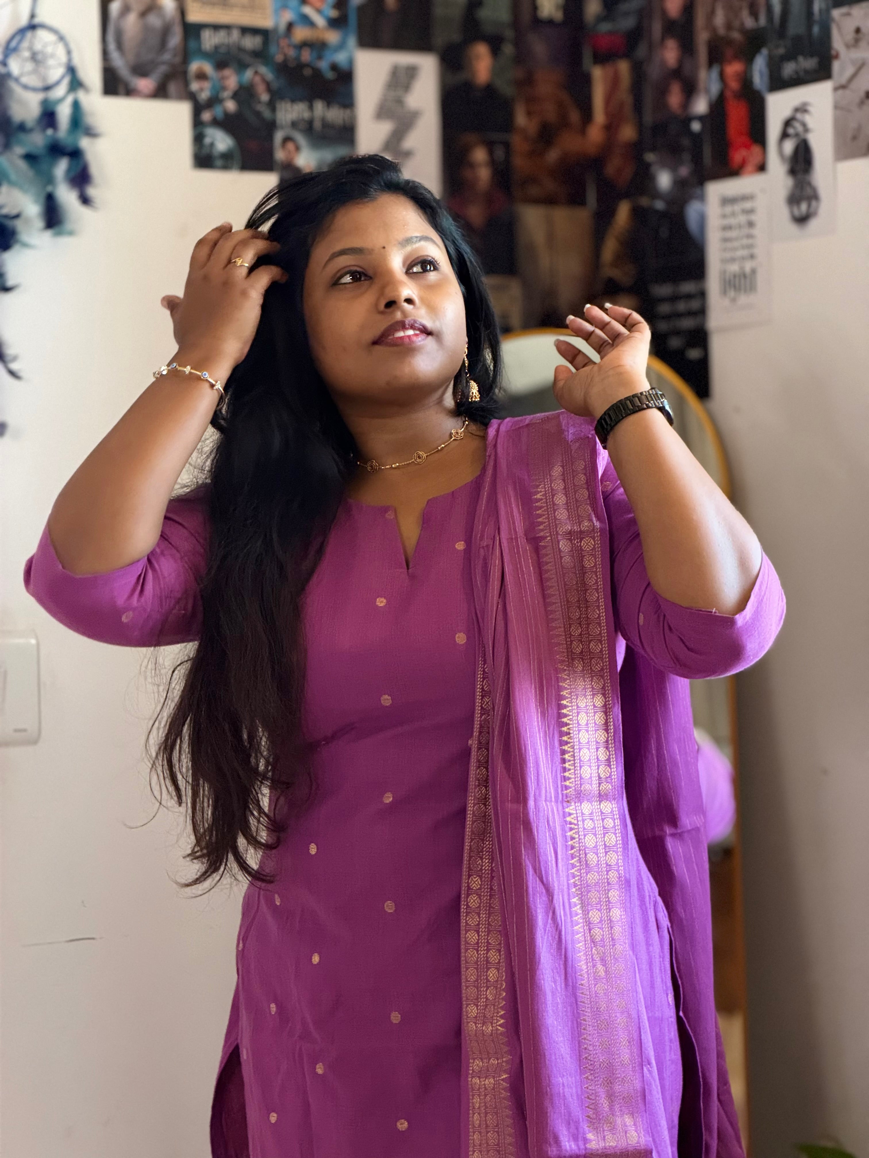 RUGHA 02 - Violet Handloom Cotton Self Weaved Suit Set