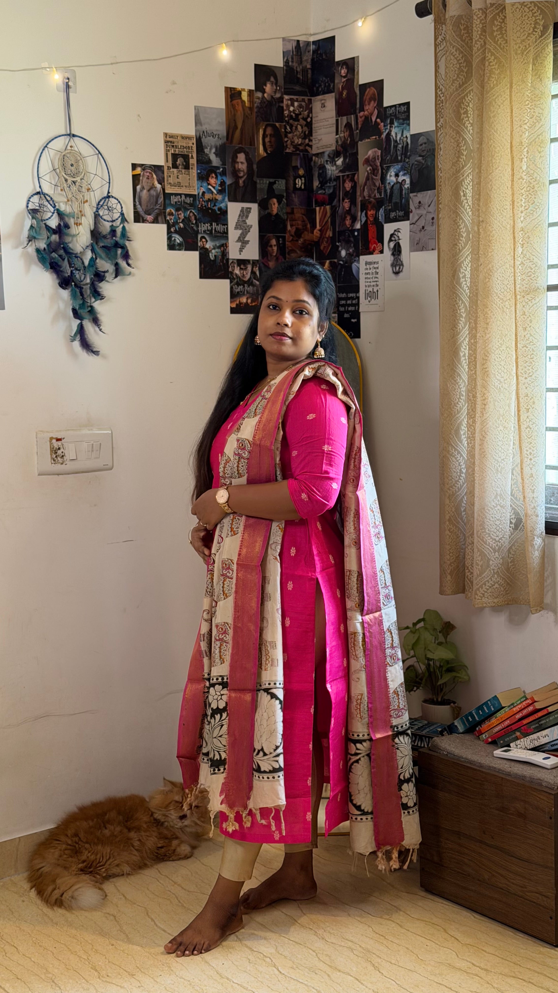 RUGHA 05 - Rani Pink Silk top with Kalamkari Duppata