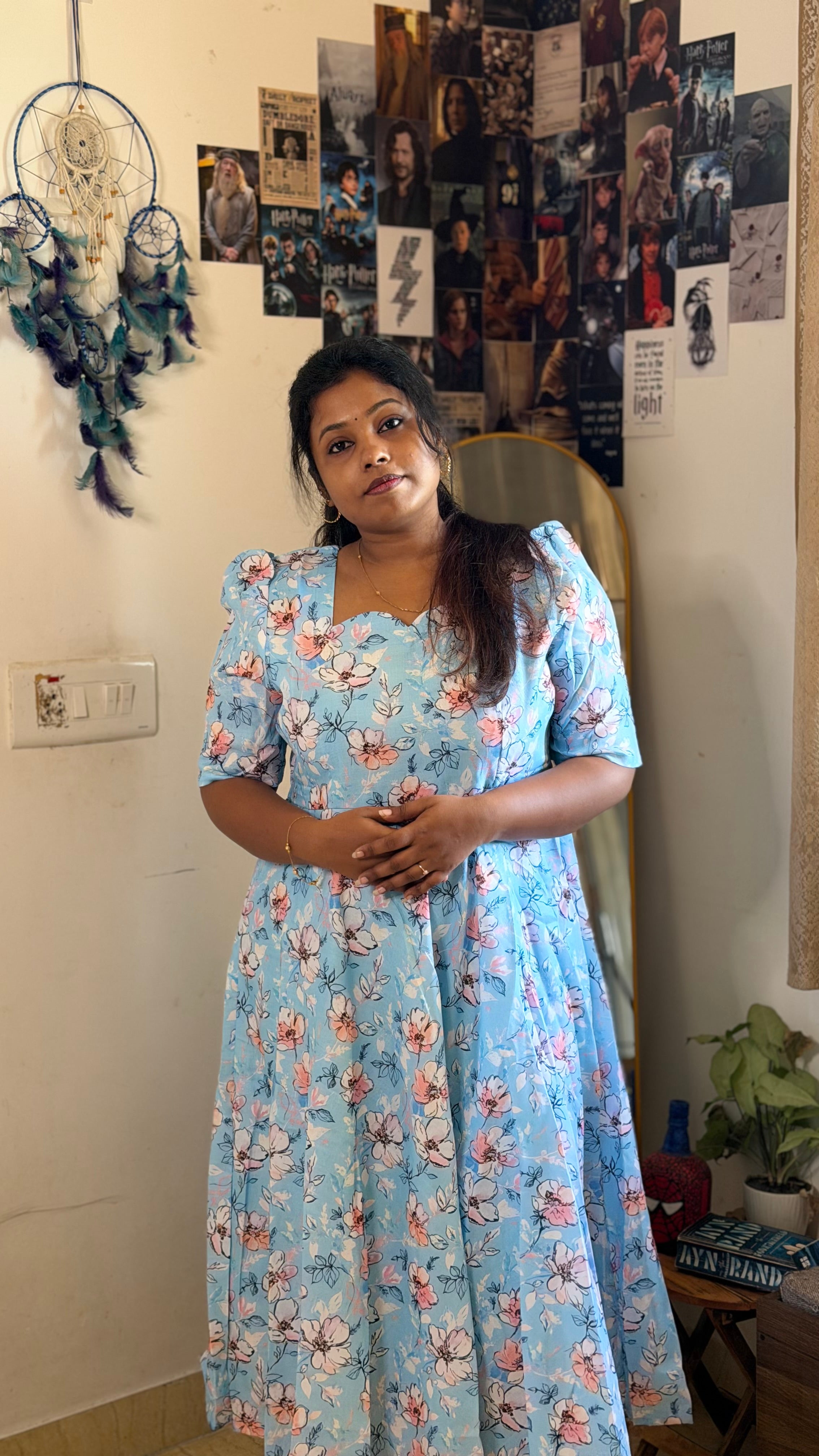 RUGHA 32 - Sky Blue Floral Fit & Flare Maxi