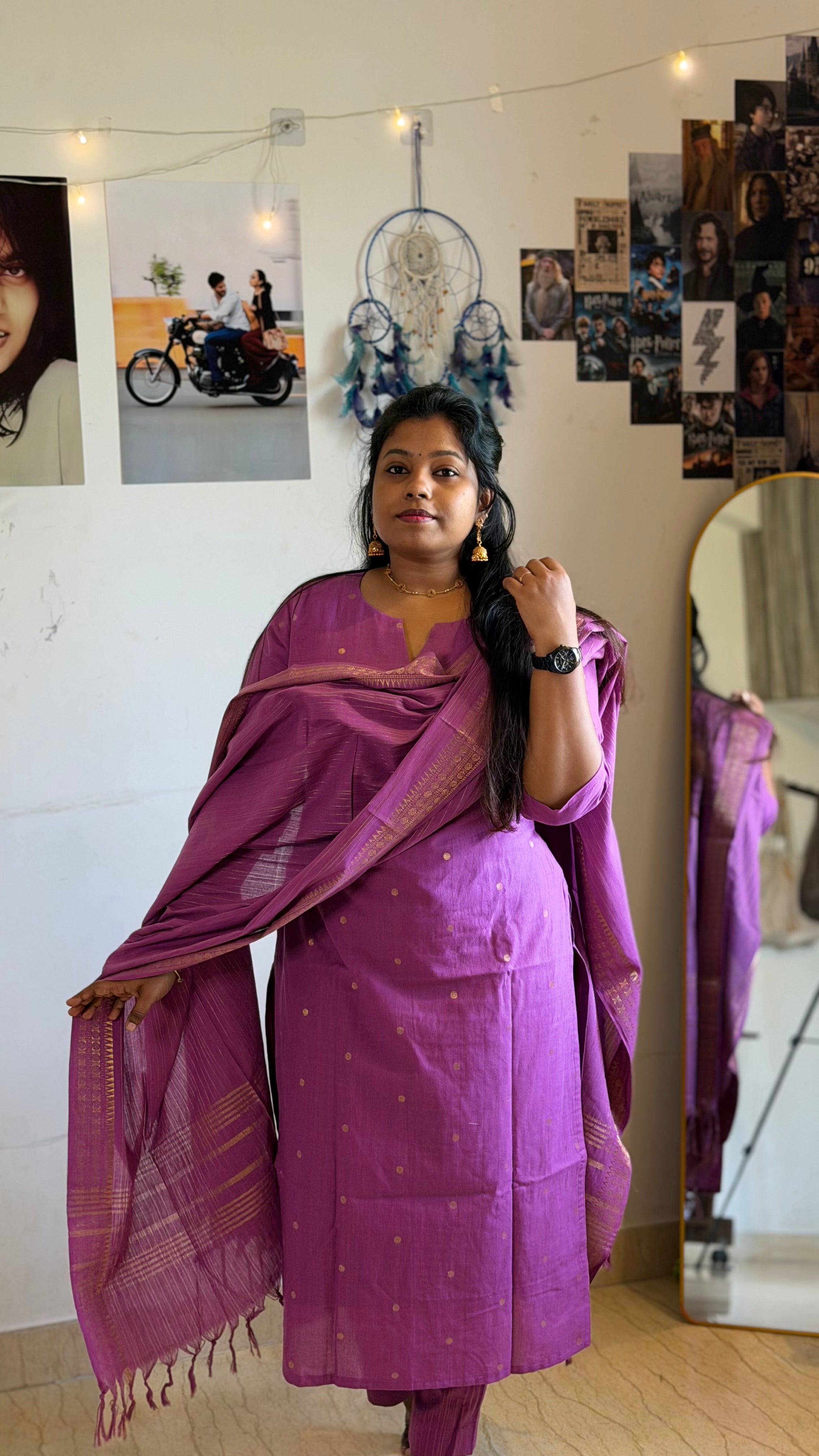 RUGHA 02 - Violet Handloom Cotton Self Weaved Suit Set