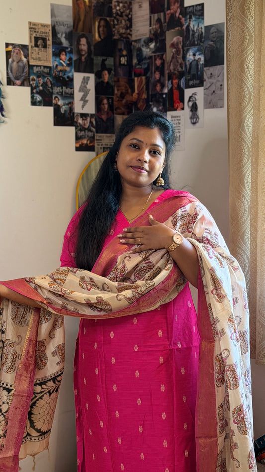 RUGHA 05 - Rani Pink Silk top with Kalamkari Duppata