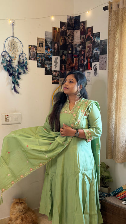 RUGHA 25 - Mint Green Embroidered Kurti Set