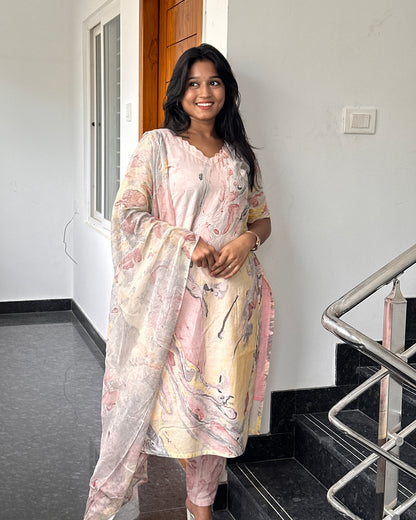 RUGHA 40 - Pastel Poetry Kurti Set
