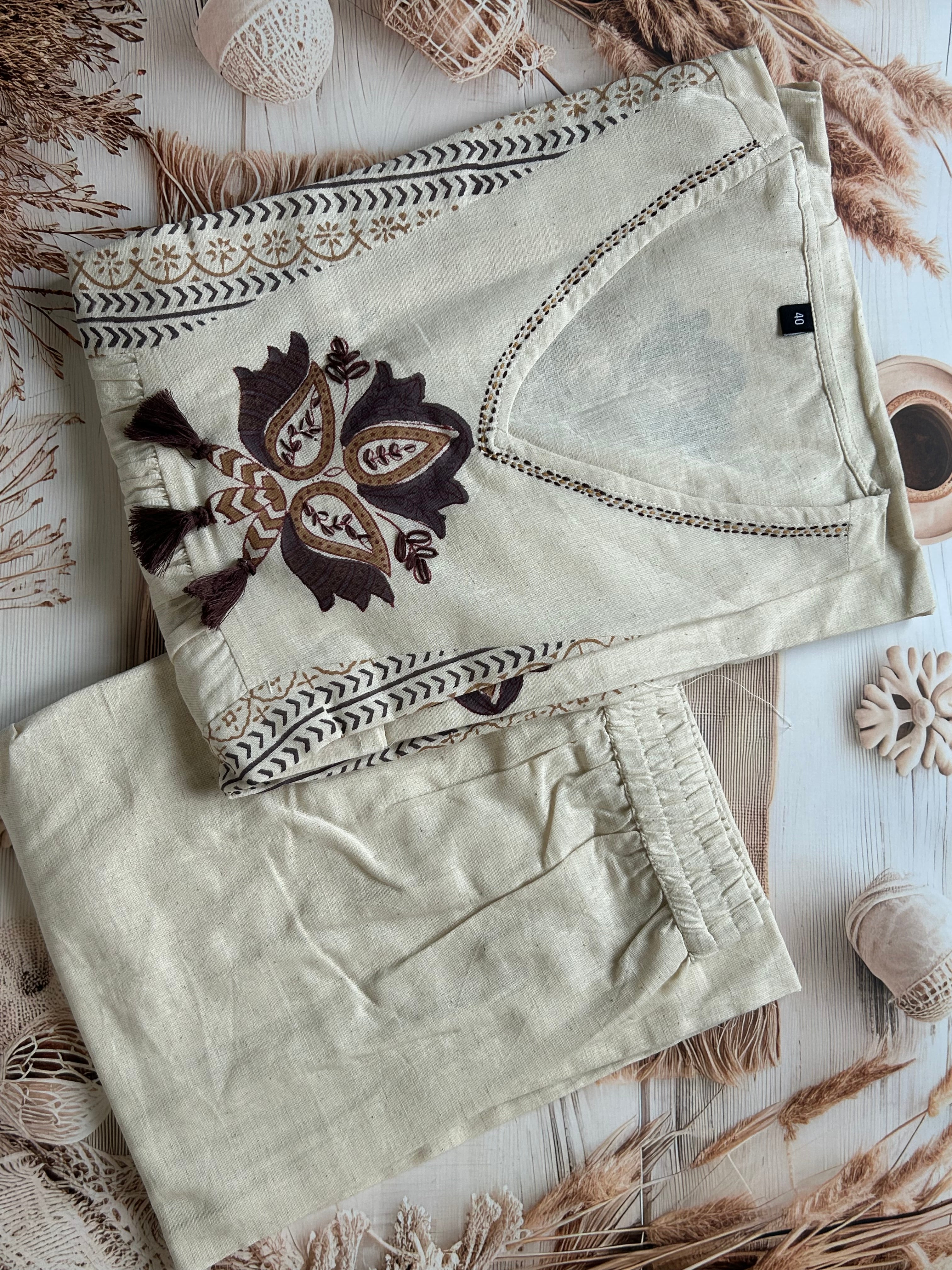 RUGHA 31 - Natural Beige Block Printed Kurta Set