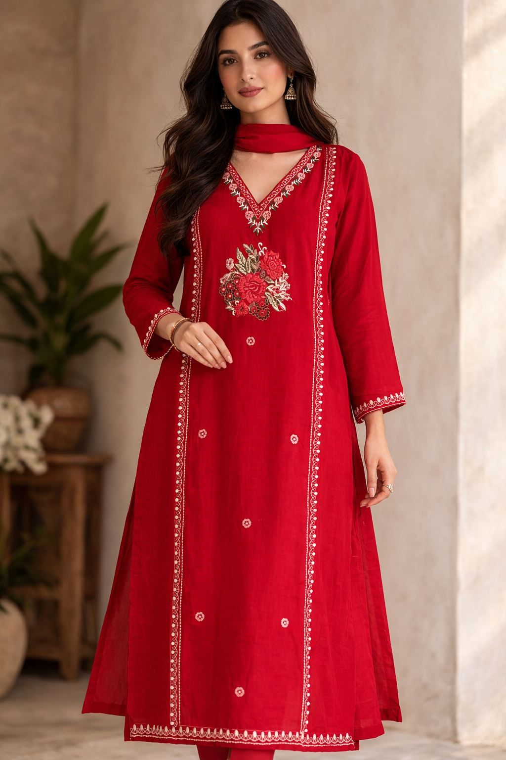 RUGHA 30 - Scarlet Bloom Mul Cotton Embroidered Set