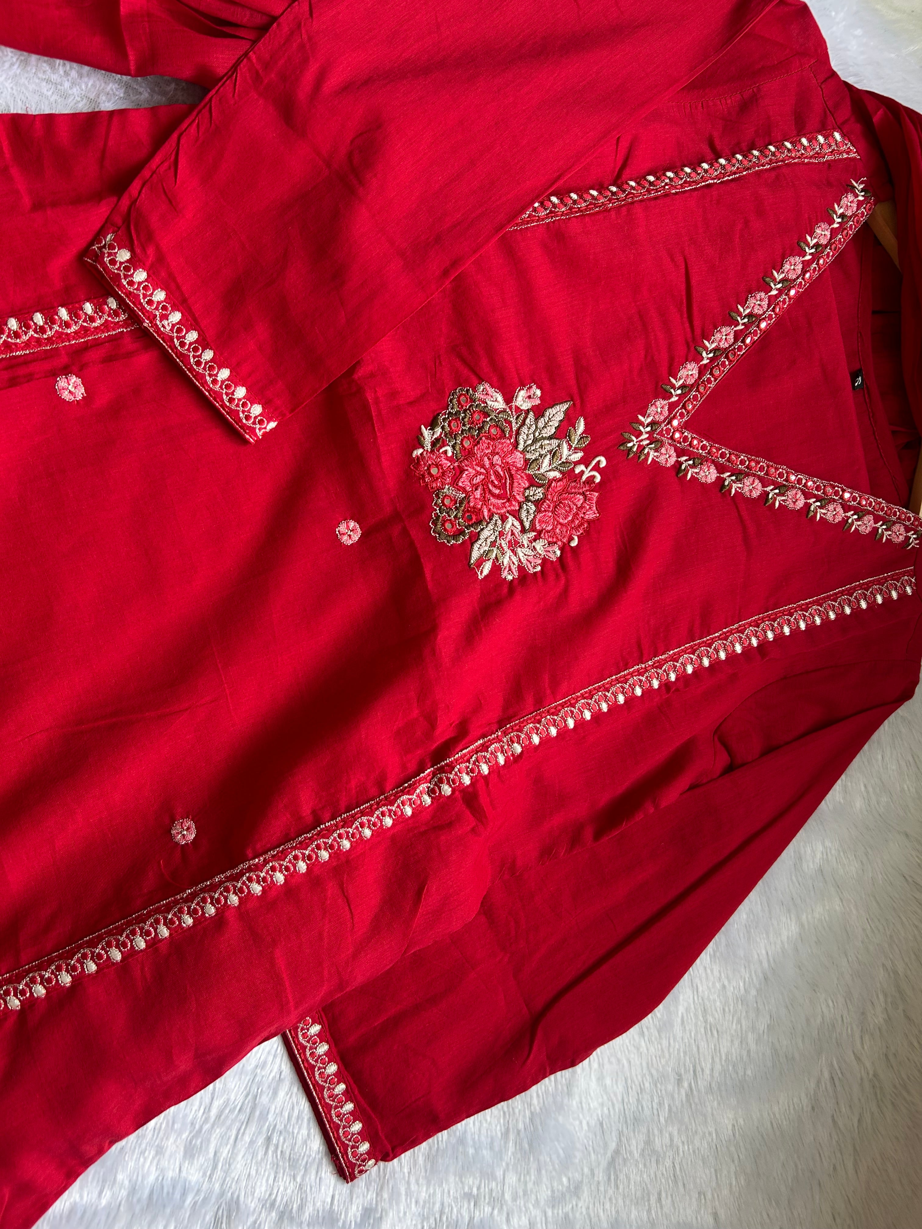 RUGHA 30 - Scarlet Bloom Mul Cotton Embroidered Set
