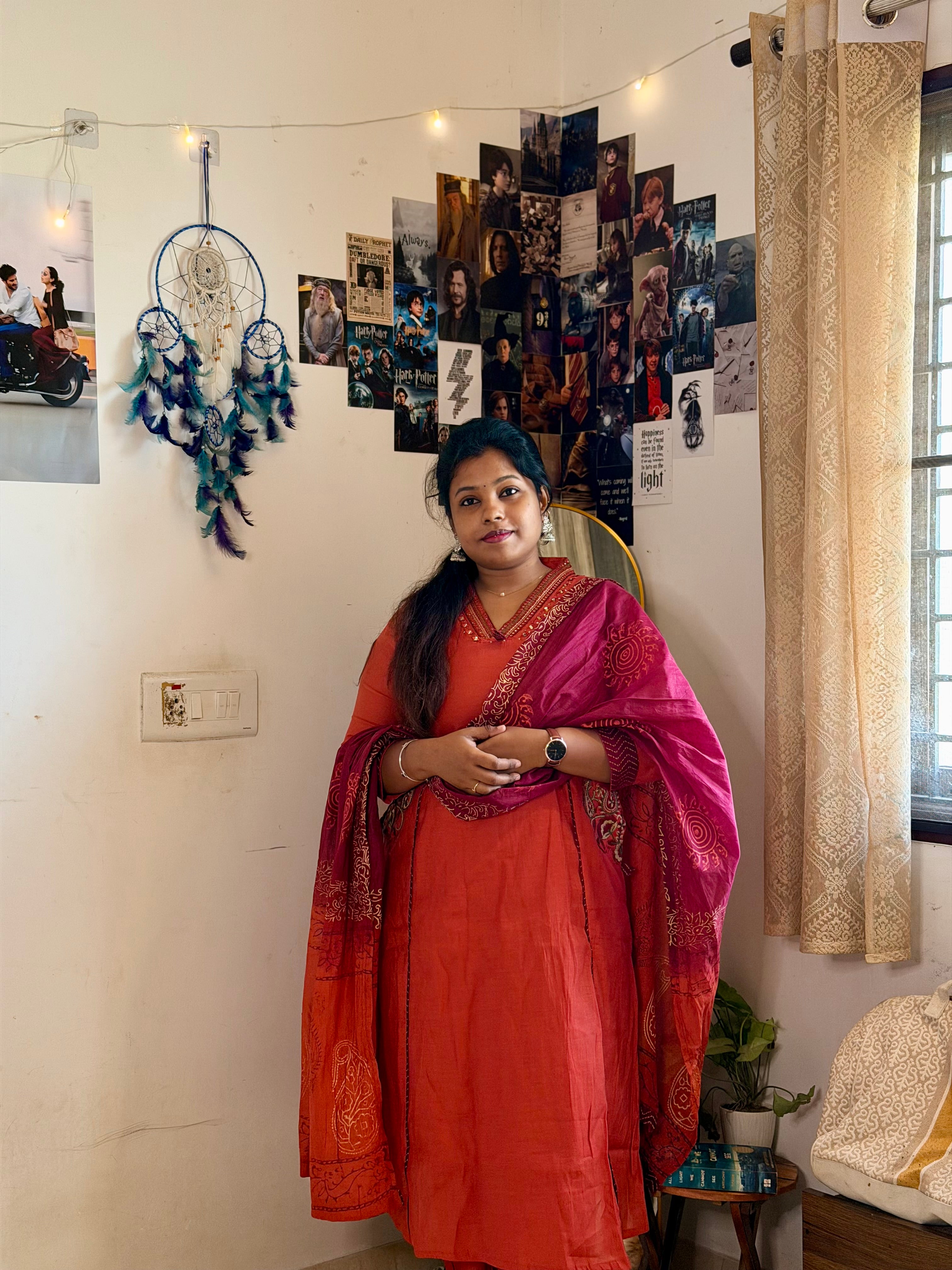 RUGHA 23 - Handloom Mul Chandari Rust Orange Kurti Set