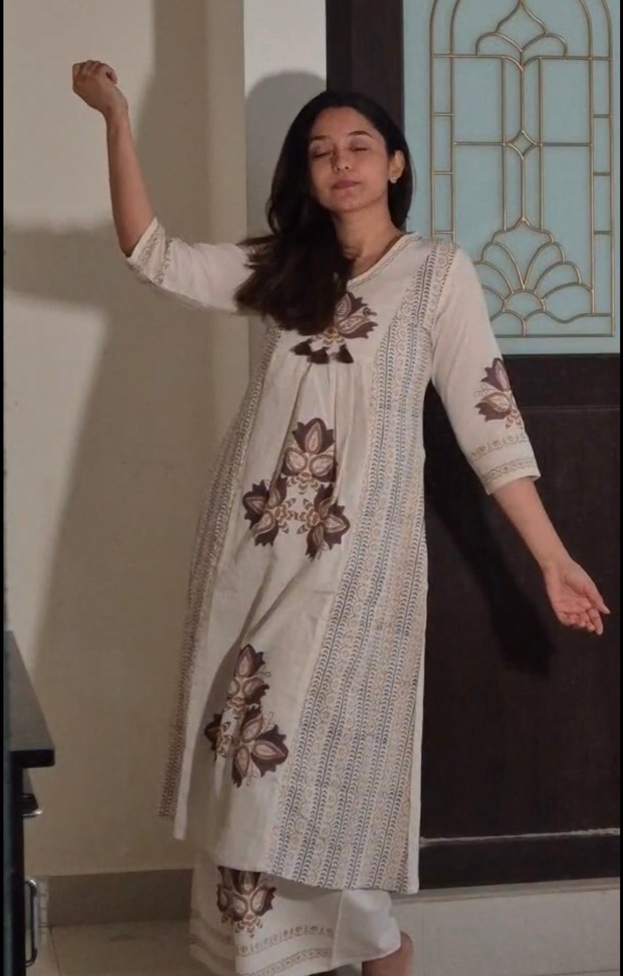 RUGHA 31 - Natural Beige Block Printed Kurta Set