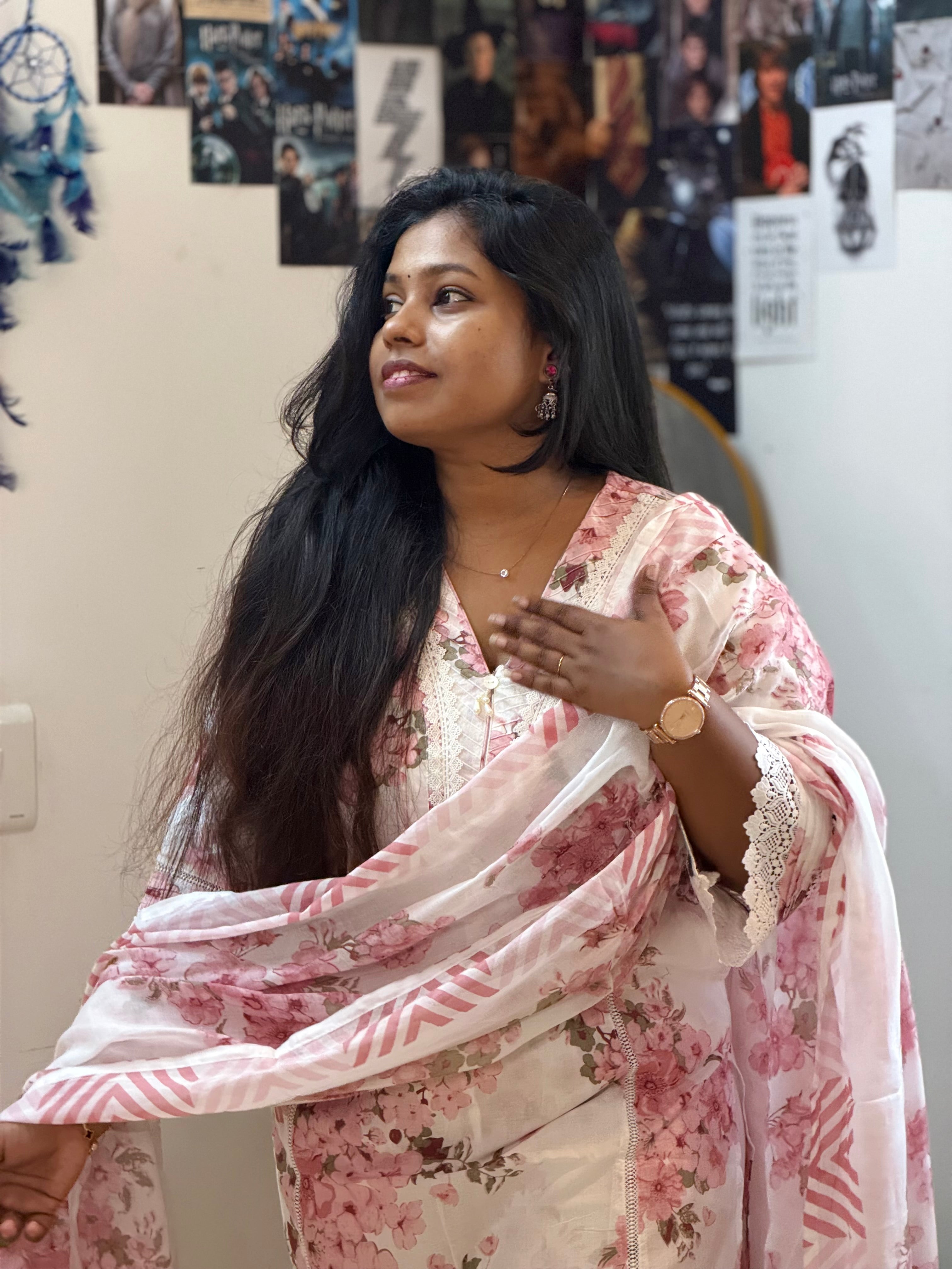 RUGHA 28 - White Blush Bloom Mul Cotton Kurti Set